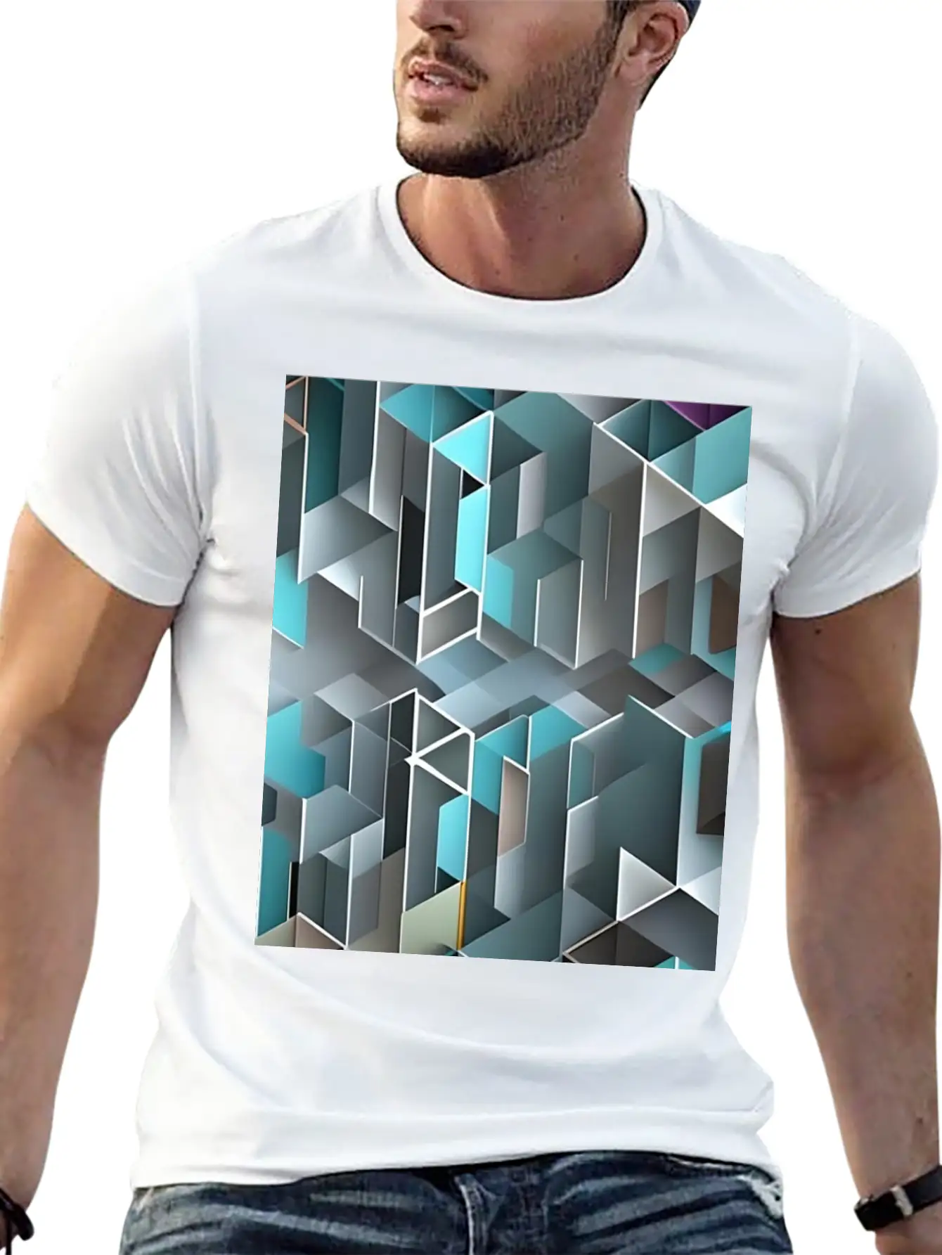 Geometrical Pattern Essential Cotton Tee For Daily Outfits – Unisex Style