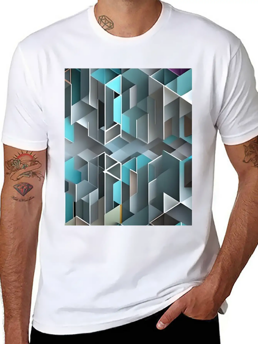 Geometrical Pattern Essential Cotton Tee For Daily Outfits – Unisex Style