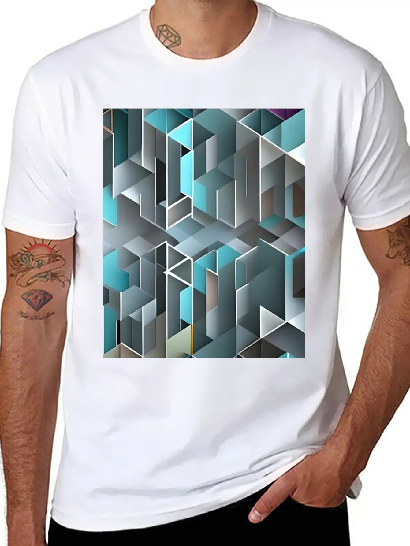 Geometrical Pattern Essential Cotton Tee For Daily Outfits – Unisex Style