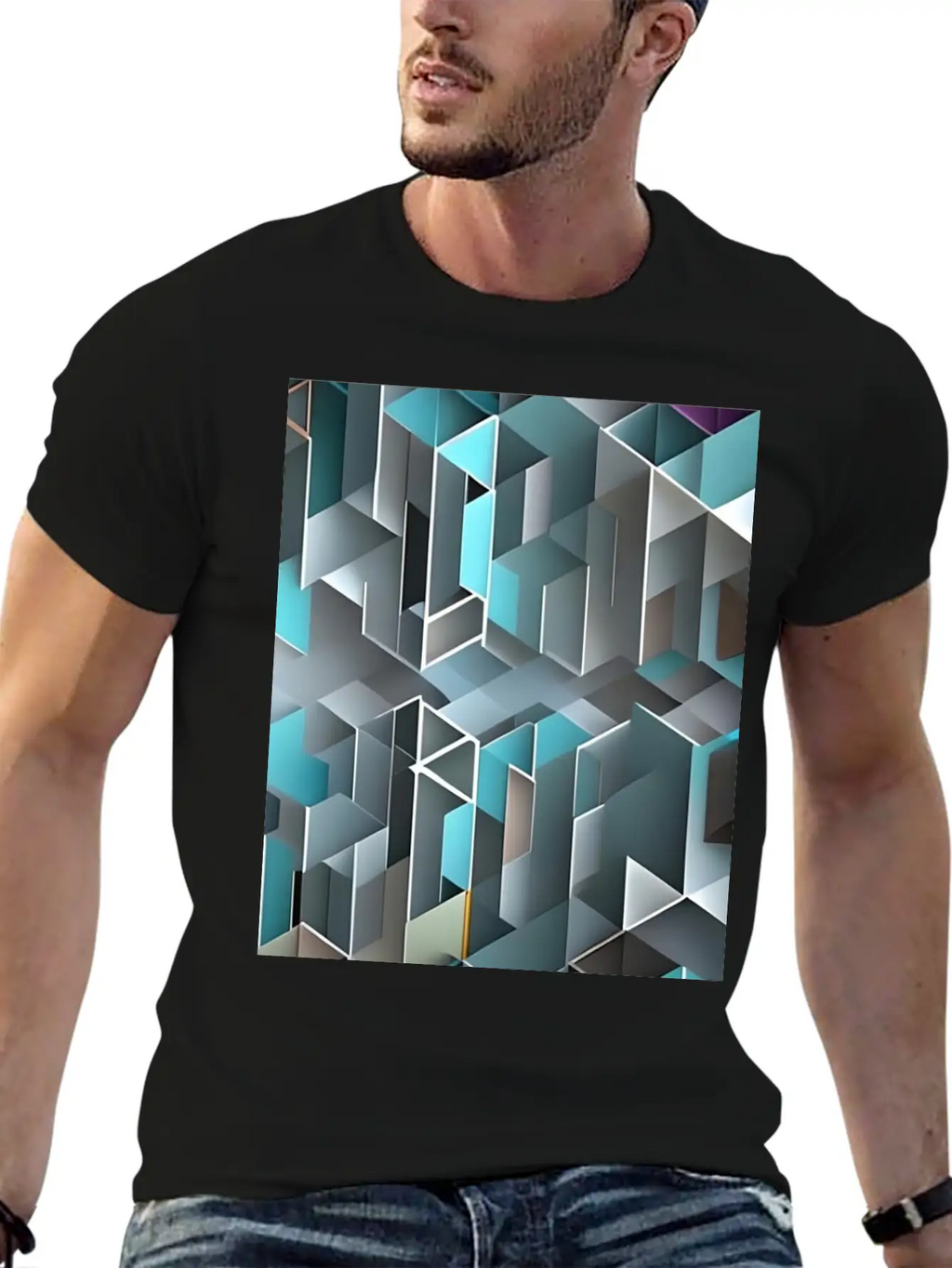 Geometrical Pattern Essential Cotton Tee For Daily Outfits – Unisex Style