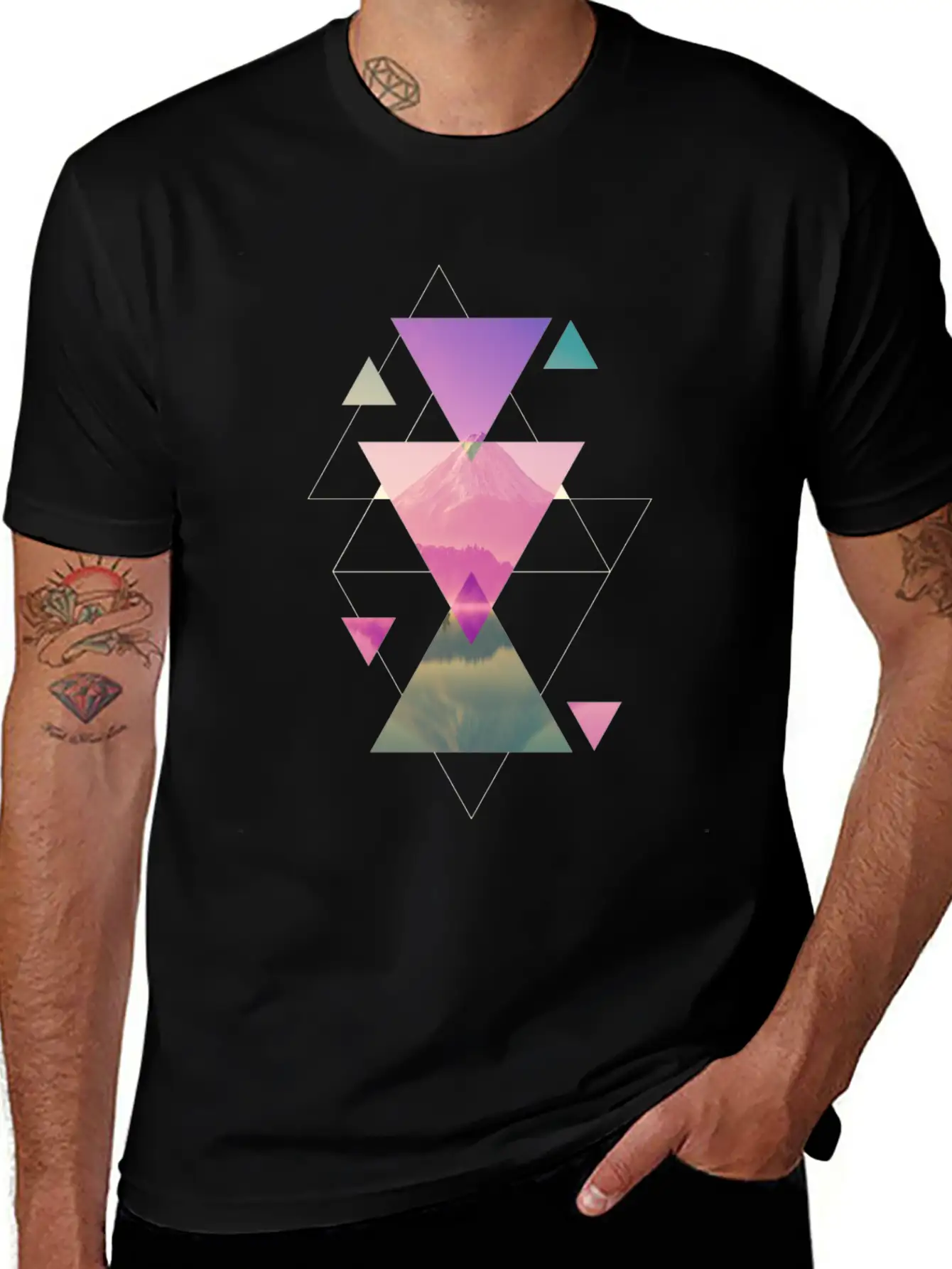 Geometry Triangles - Forest Nature Sunset Unisex Casual T-Shirt – Clean Design For Daily Comfort
