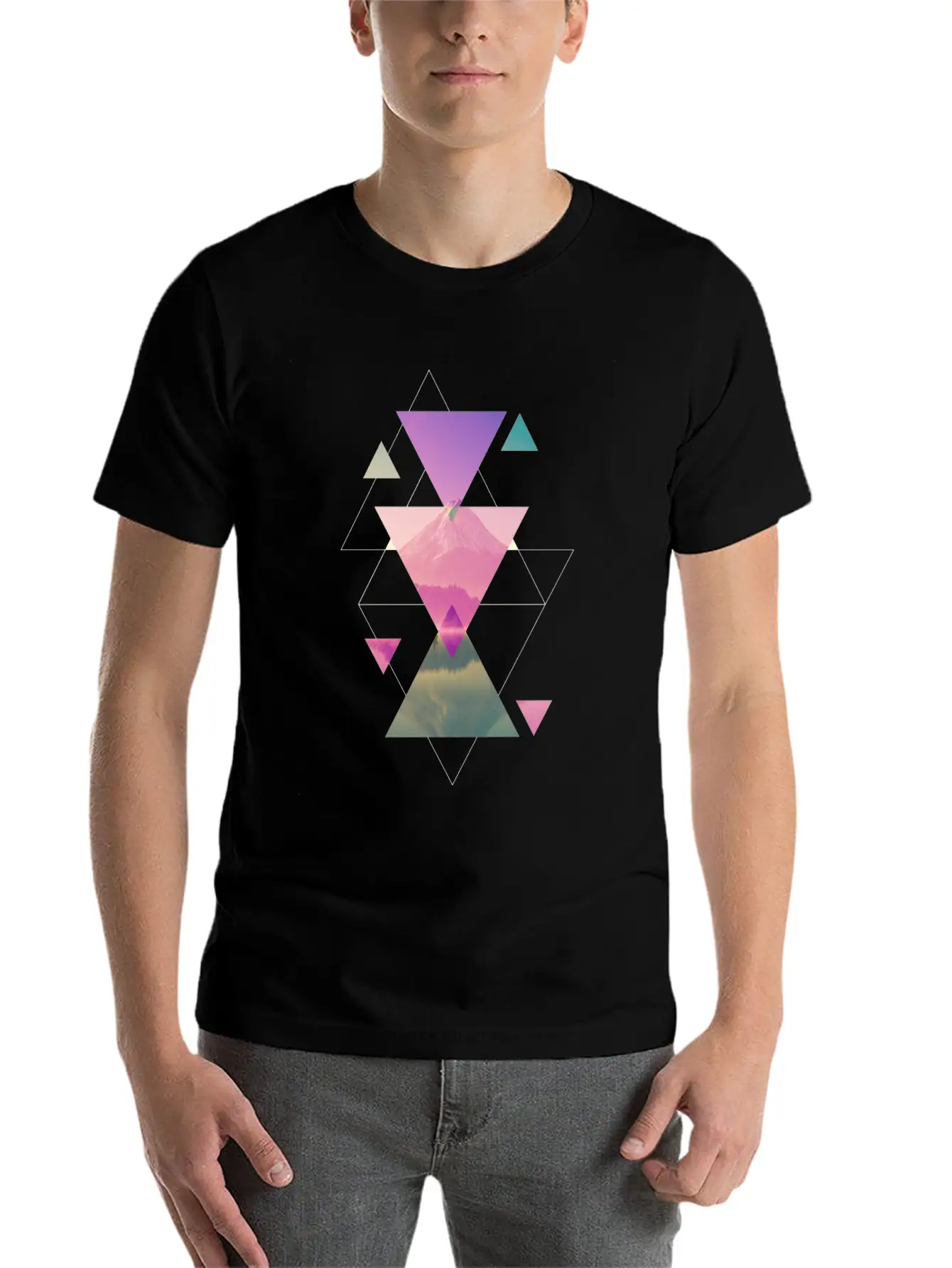 Geometry Triangles - Forest Nature Sunset Unisex Casual T-Shirt – Clean Design For Daily Comfort