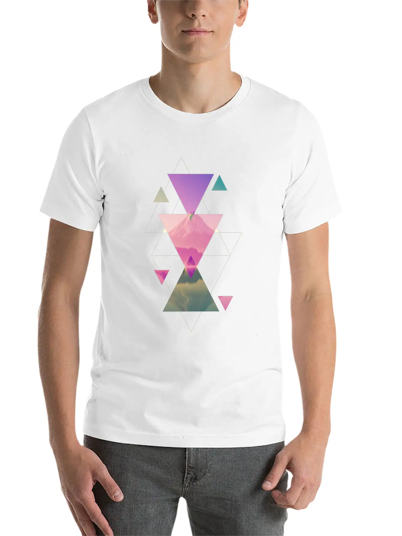 Geometry Triangles - Forest Nature Sunset Unisex Casual T-Shirt – Clean Design For Daily Comfort