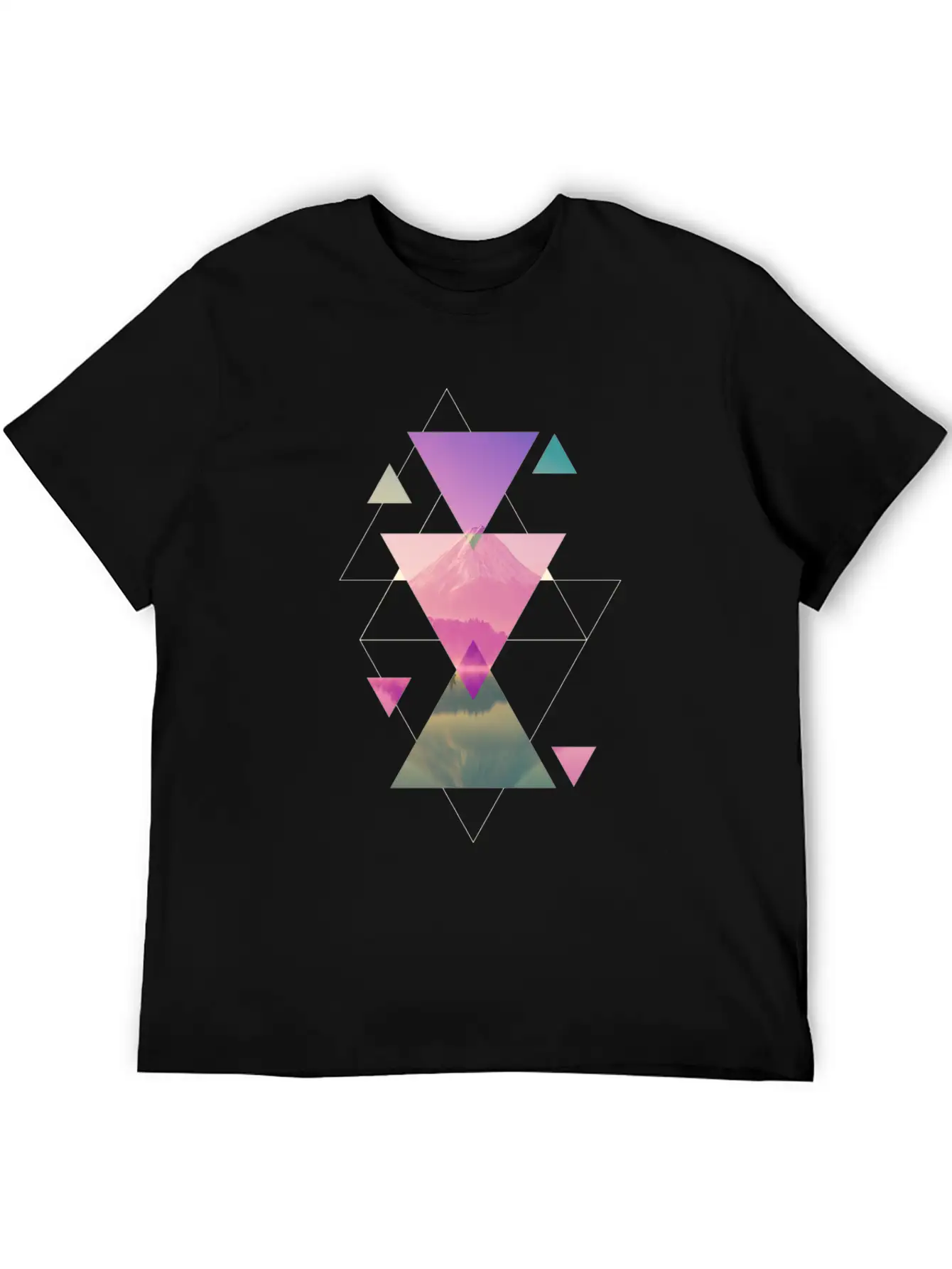 Geometry Triangles - Forest Nature Sunset Unisex Casual T-Shirt – Clean Design For Daily Comfort