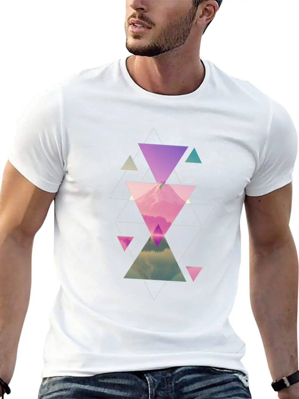 Geometry Triangles - Forest Nature Sunset Unisex Casual T-Shirt – Clean Design For Daily Comfort