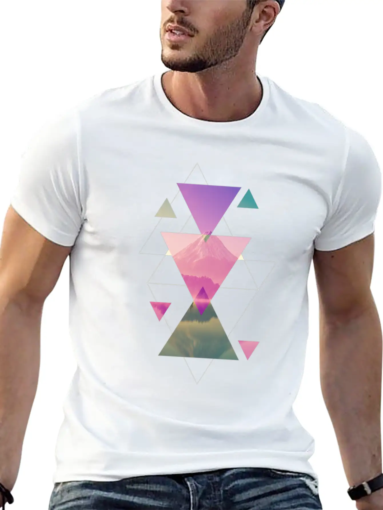 Geometry Triangles - Forest Nature Sunset Unisex Casual T-Shirt – Clean Design For Daily Comfort
