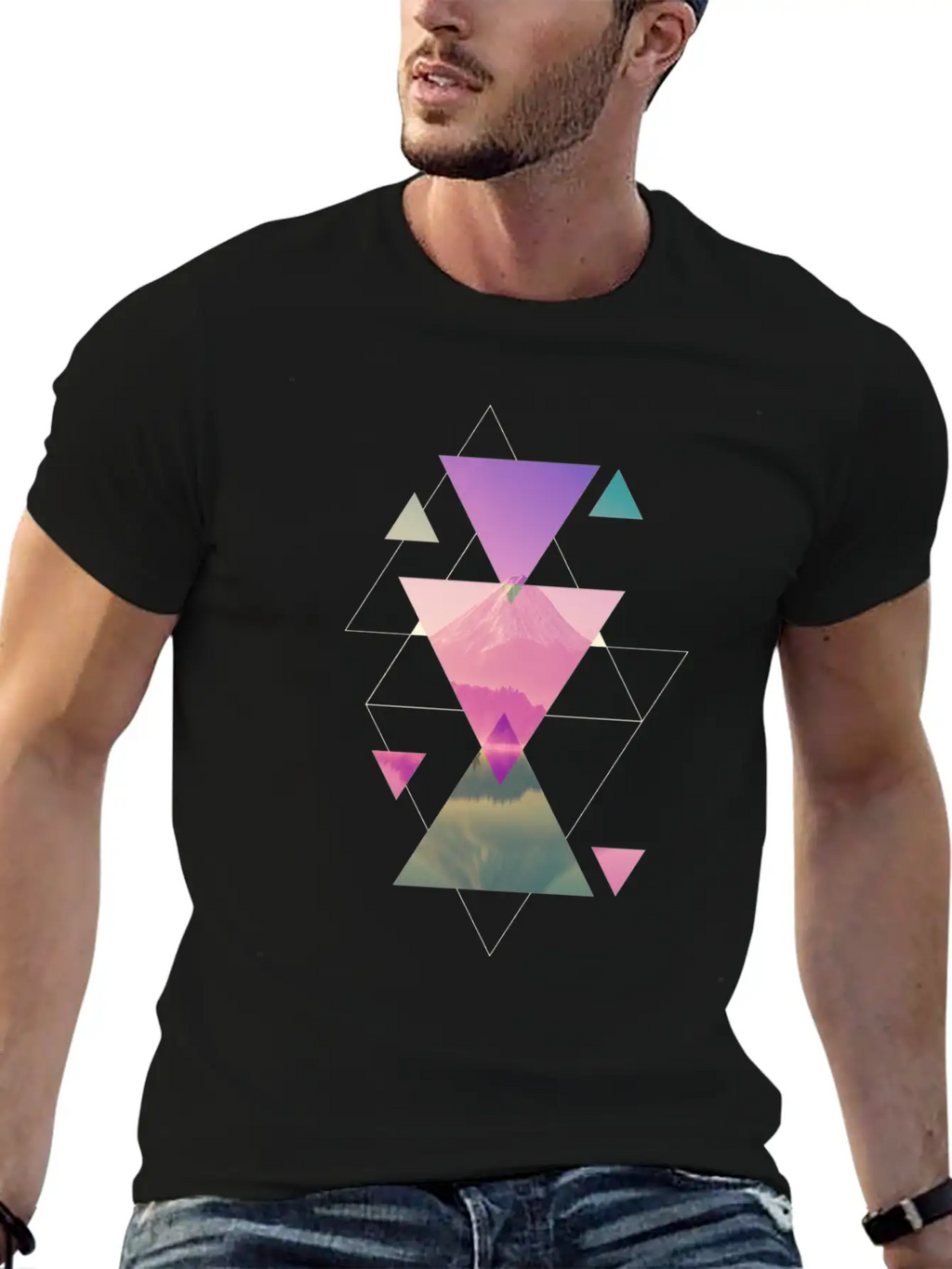 Geometry Triangles - Forest Nature Sunset Unisex Casual T-Shirt – Clean Design For Daily Comfort