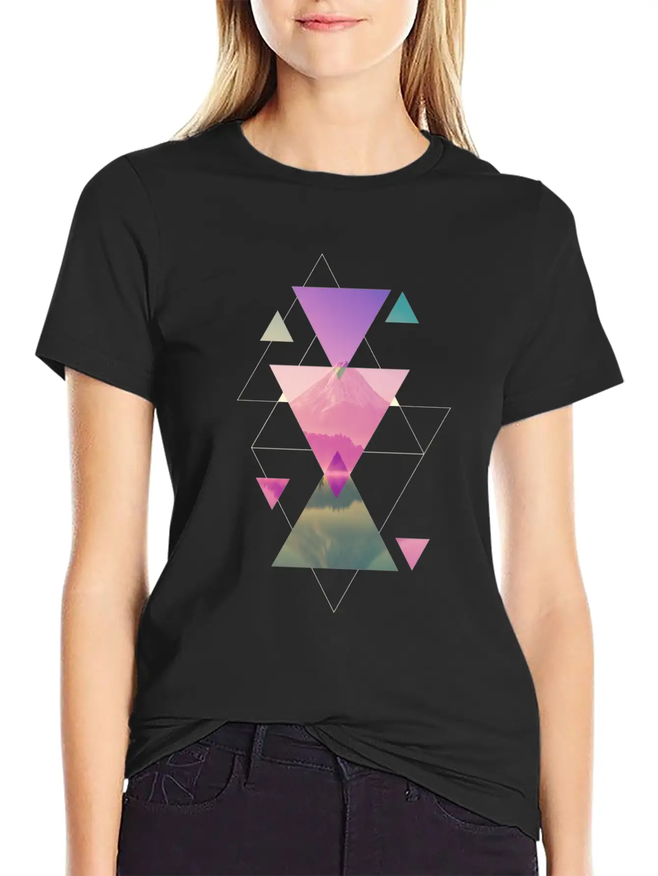 Geometry Triangles - Forest Nature Sunset Unisex Casual T-Shirt – Clean Design For Daily Comfort