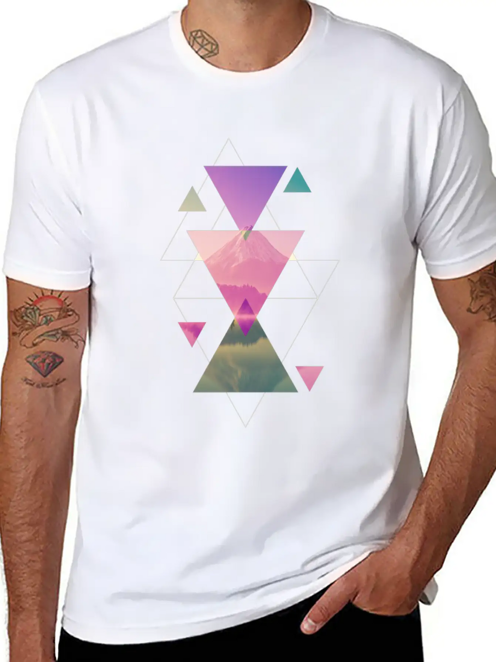 Geometry Triangles - Forest Nature Sunset Unisex Casual T-Shirt – Clean Design For Daily Comfort