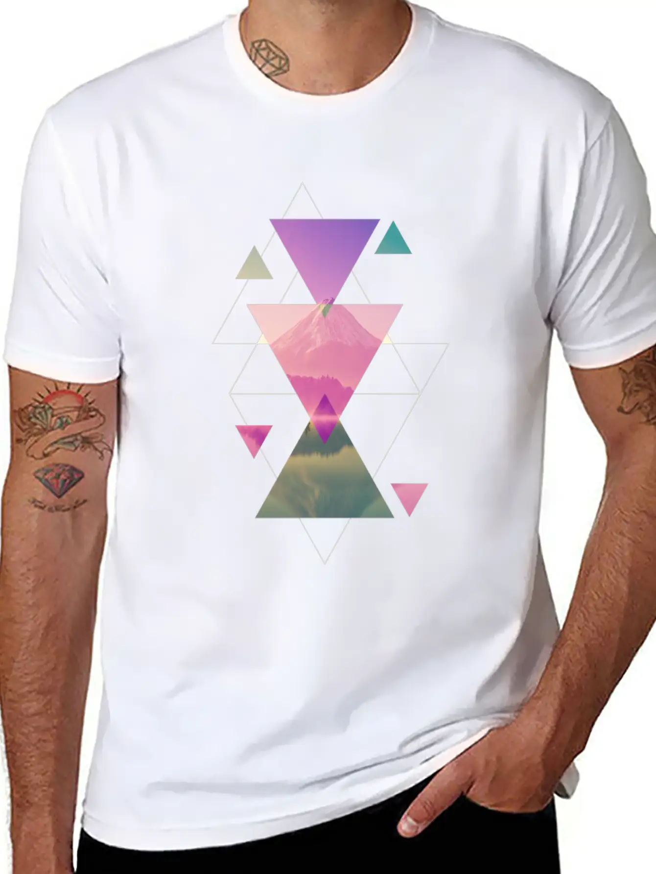 Geometry Triangles - Forest Nature Sunset Unisex Casual T-Shirt – Clean Design For Daily Comfort