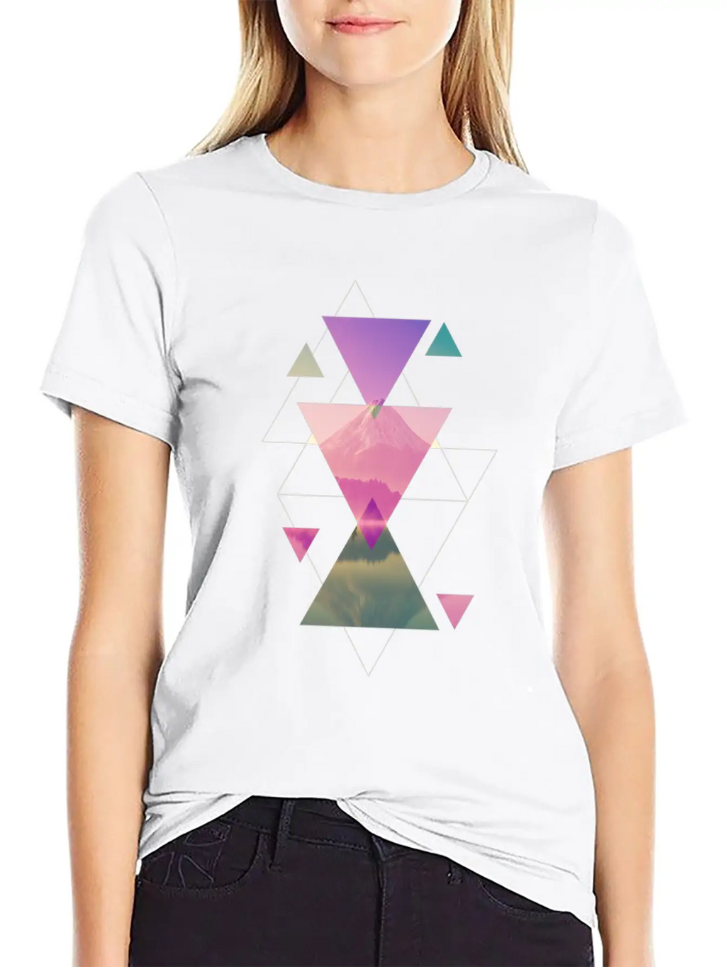 Geometry Triangles - Forest Nature Sunset Unisex Casual T-Shirt – Clean Design For Daily Comfort