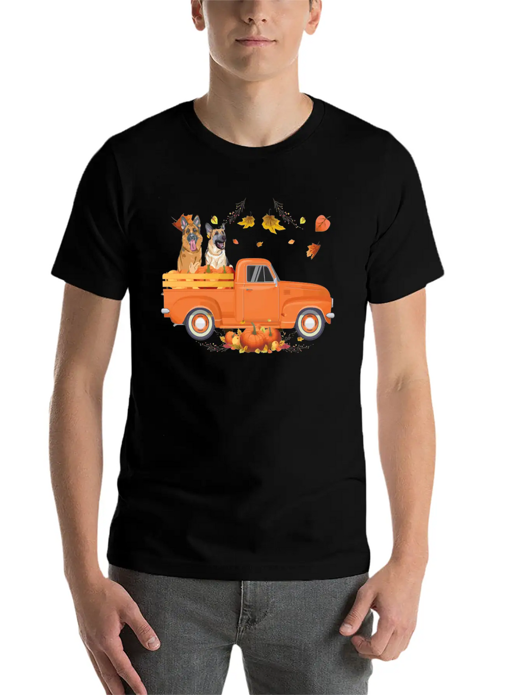 German Shepherd Pumpkin Truck Fall Thanksgiving Ha Stylish Everyday T-Shirt – Unisex Basic Cotton Tee