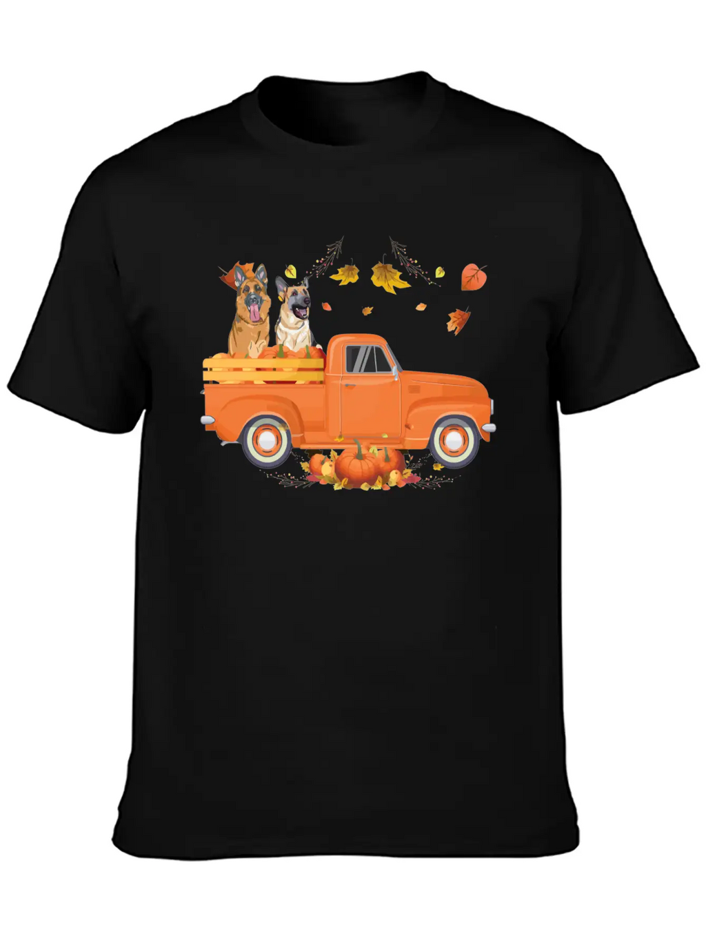German Shepherd Pumpkin Truck Fall Thanksgiving Ha Stylish Everyday T-Shirt – Unisex Basic Cotton Tee