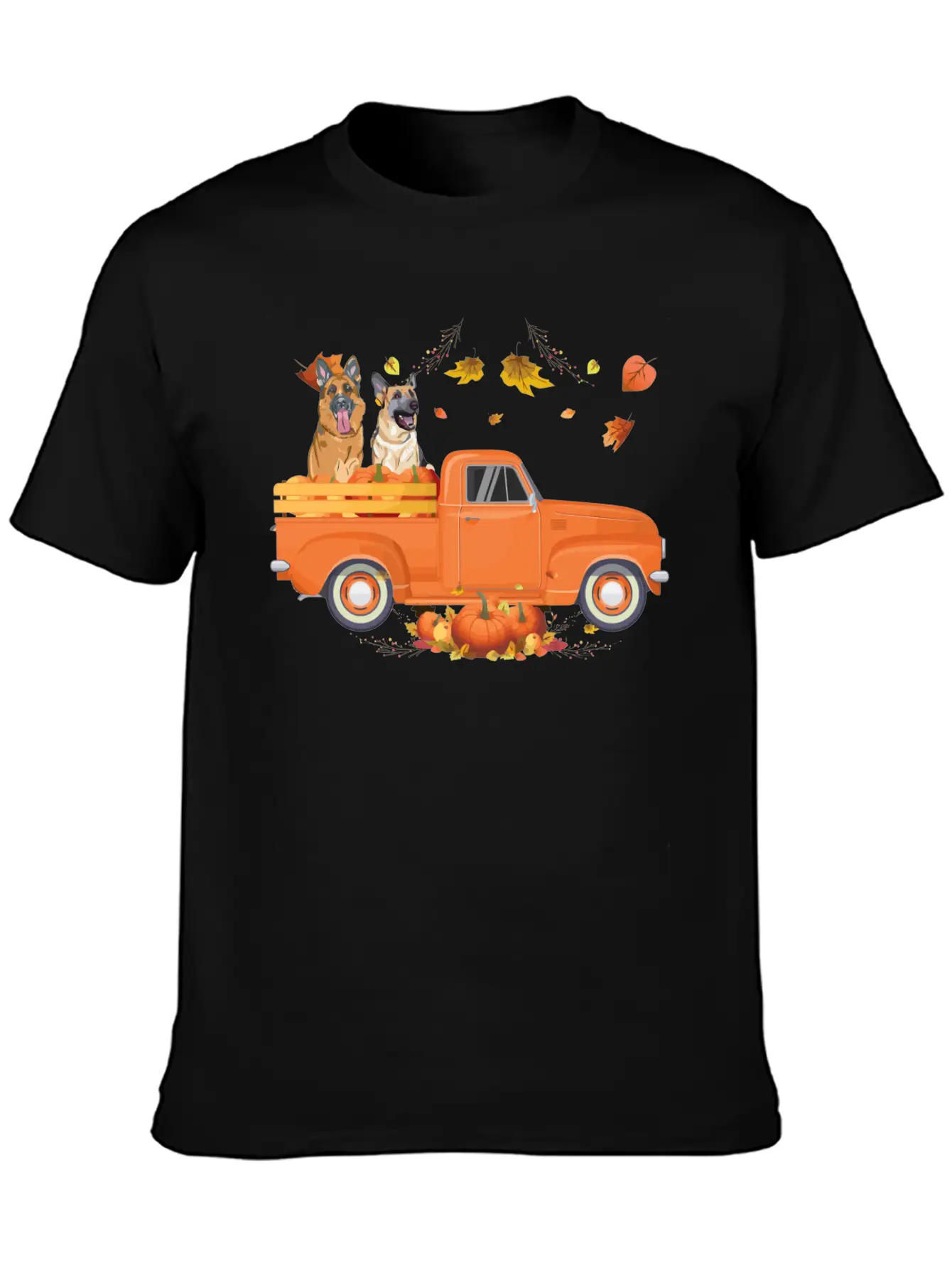 German Shepherd Pumpkin Truck Fall Thanksgiving Ha Stylish Everyday T-Shirt – Unisex Basic Cotton Tee