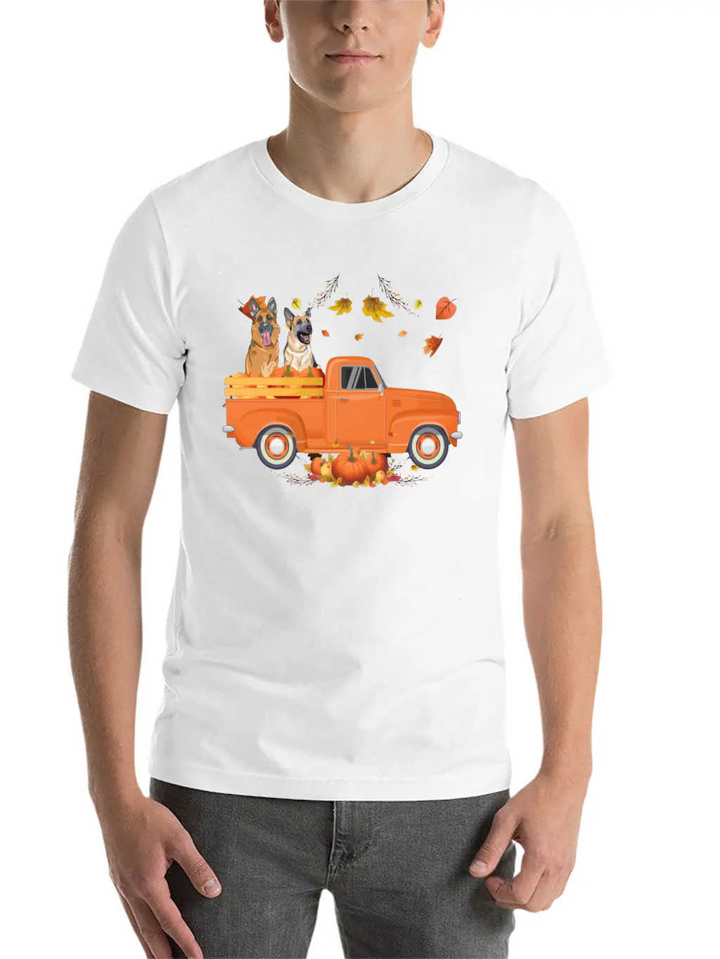 German Shepherd Pumpkin Truck Fall Thanksgiving Ha Stylish Everyday T-Shirt – Unisex Basic Cotton Tee