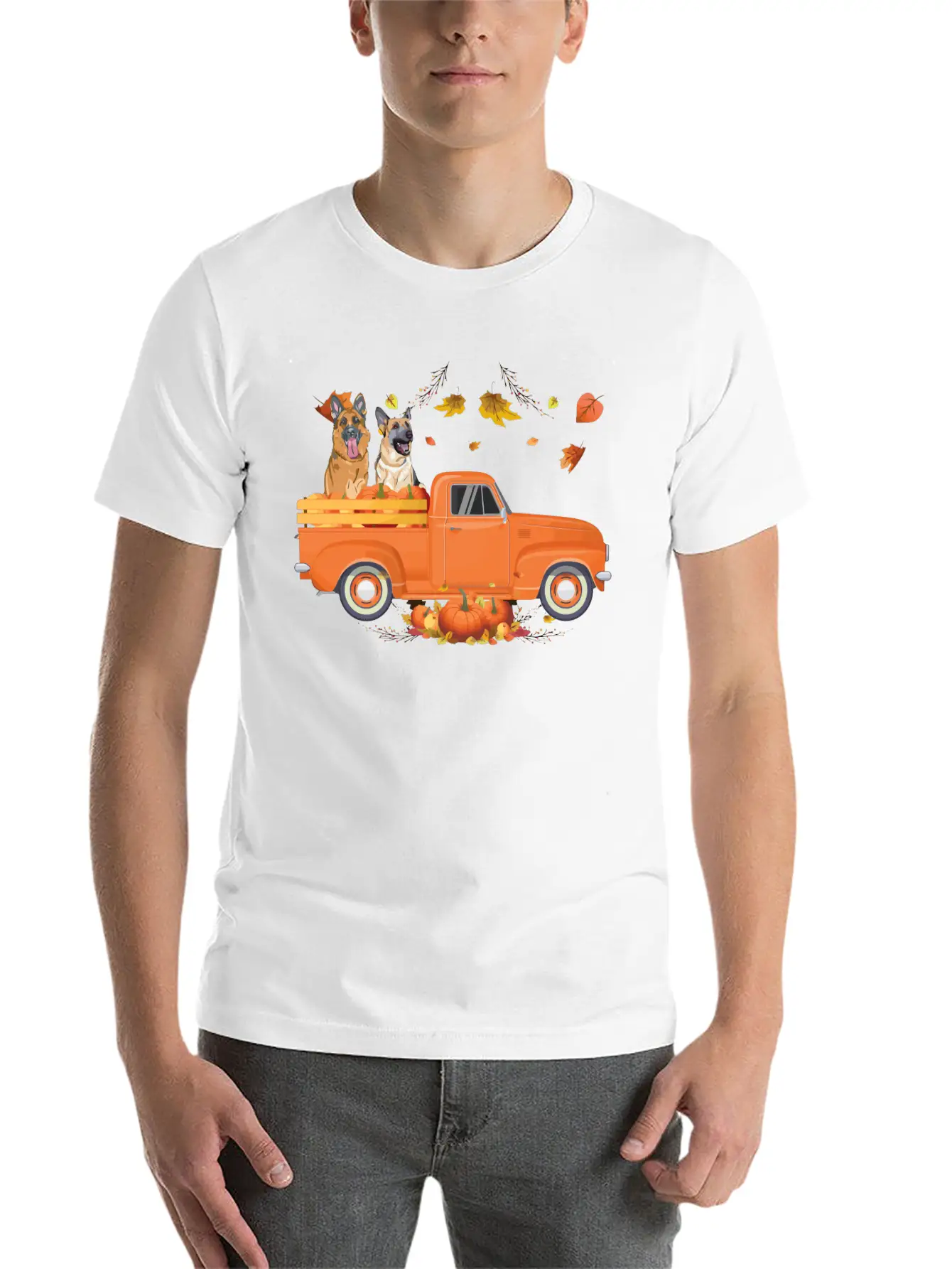 German Shepherd Pumpkin Truck Fall Thanksgiving Ha Stylish Everyday T-Shirt – Unisex Basic Cotton Tee