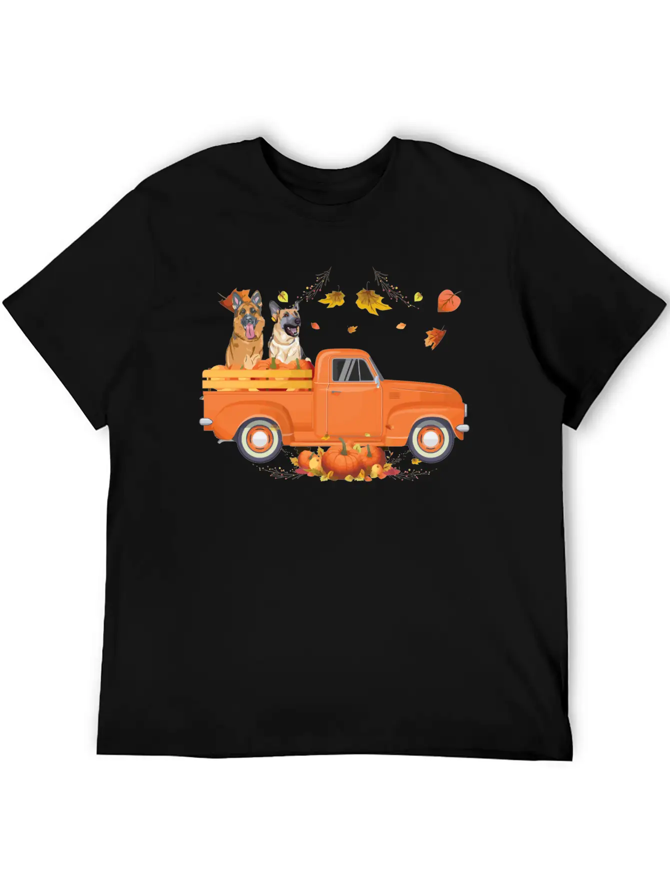 German Shepherd Pumpkin Truck Fall Thanksgiving Ha Stylish Everyday T-Shirt – Unisex Basic Cotton Tee