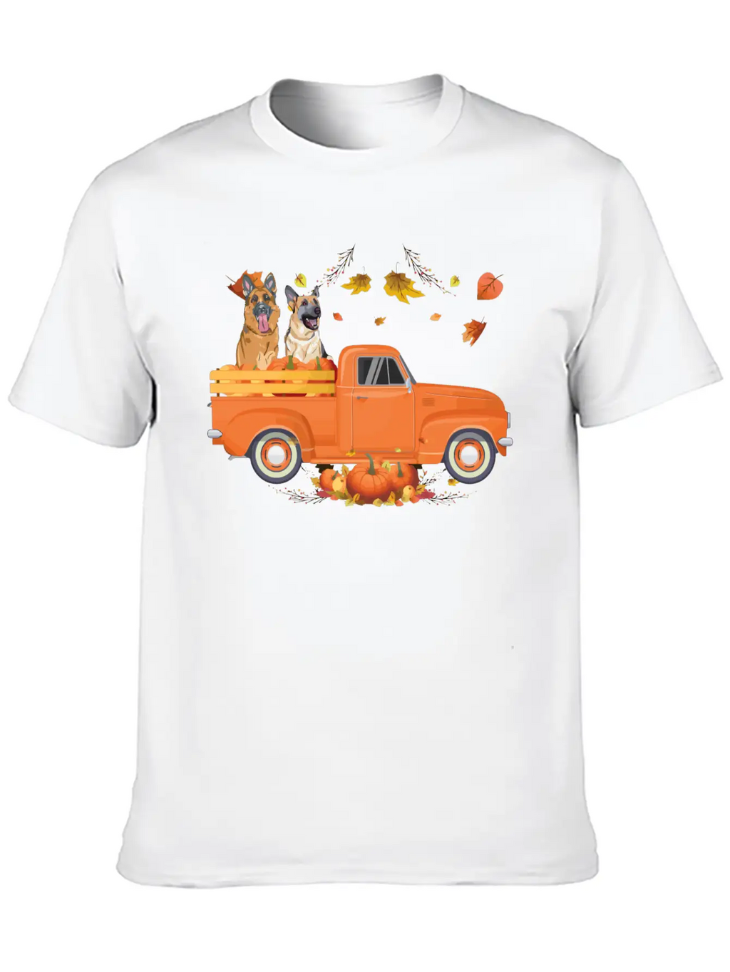German Shepherd Pumpkin Truck Fall Thanksgiving Ha Stylish Everyday T-Shirt – Unisex Basic Cotton Tee