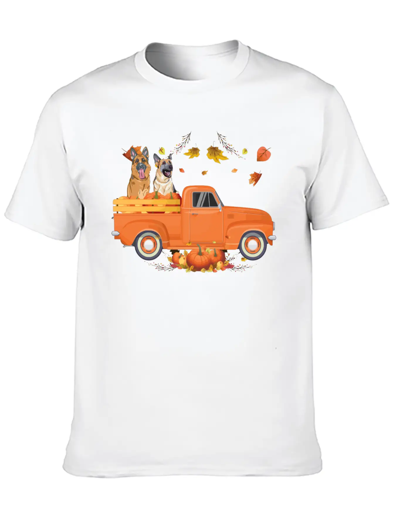 German Shepherd Pumpkin Truck Fall Thanksgiving Ha Stylish Everyday T-Shirt – Unisex Basic Cotton Tee