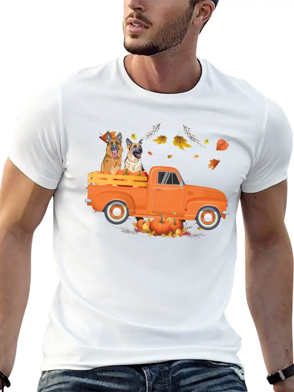 German Shepherd Pumpkin Truck Fall Thanksgiving Ha Stylish Everyday T-Shirt – Unisex Basic Cotton Tee