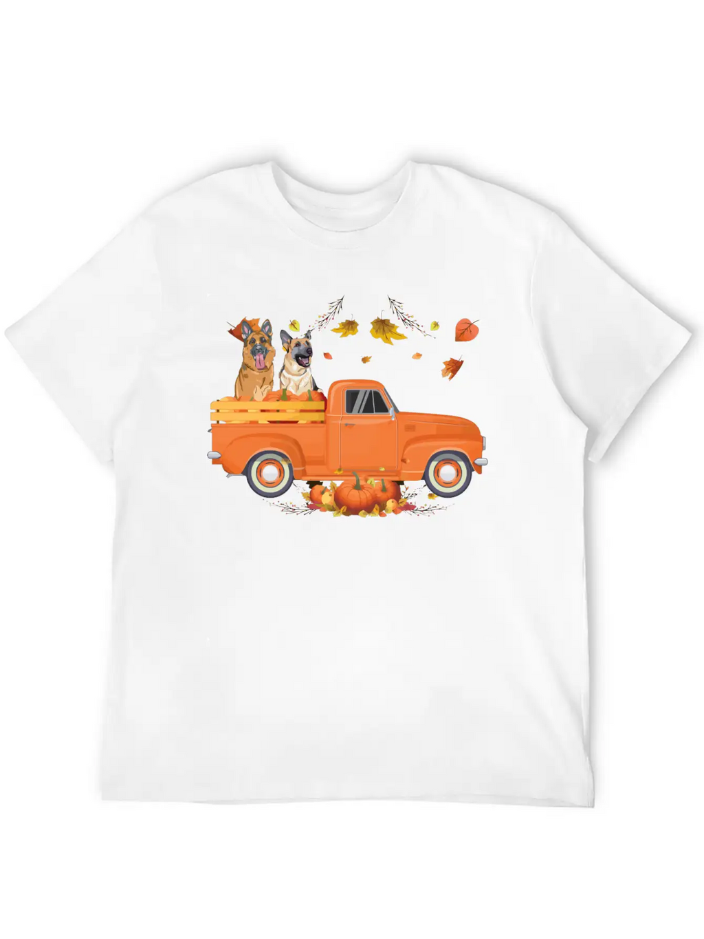 German Shepherd Pumpkin Truck Fall Thanksgiving Ha Stylish Everyday T-Shirt – Unisex Basic Cotton Tee