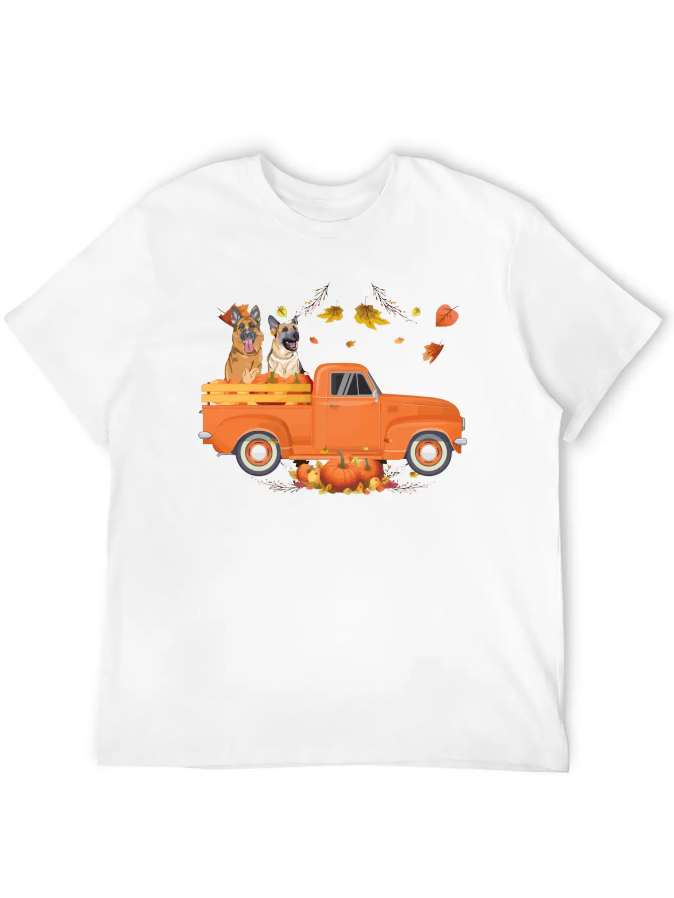 German Shepherd Pumpkin Truck Fall Thanksgiving Ha Stylish Everyday T-Shirt – Unisex Basic Cotton Tee