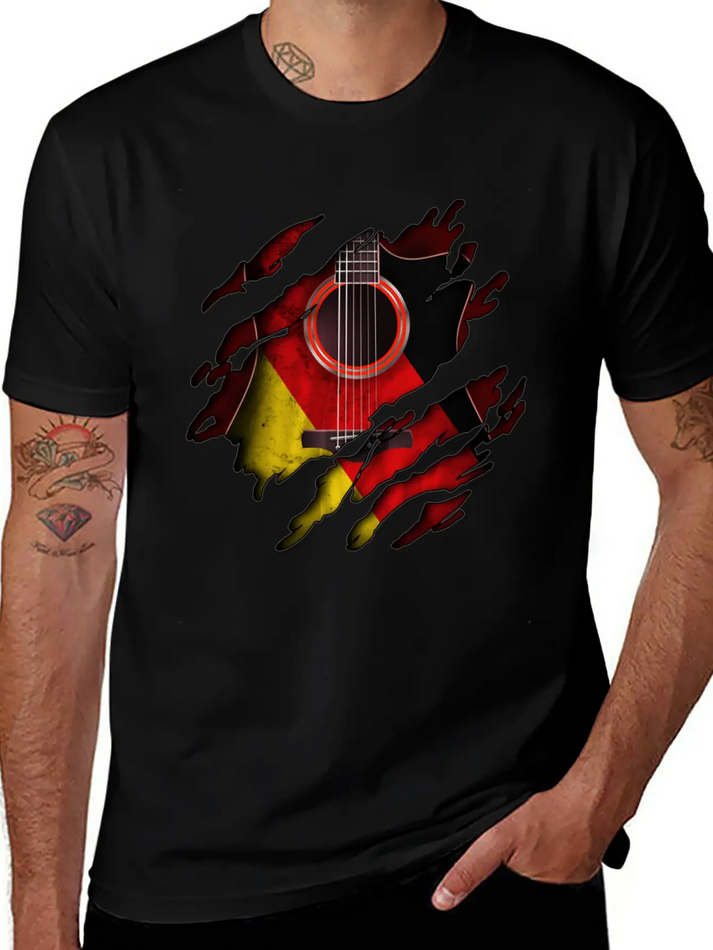 Germany Flag Inside Guitar Essential Cotton Tee For Daily Outfits – Unisex Style