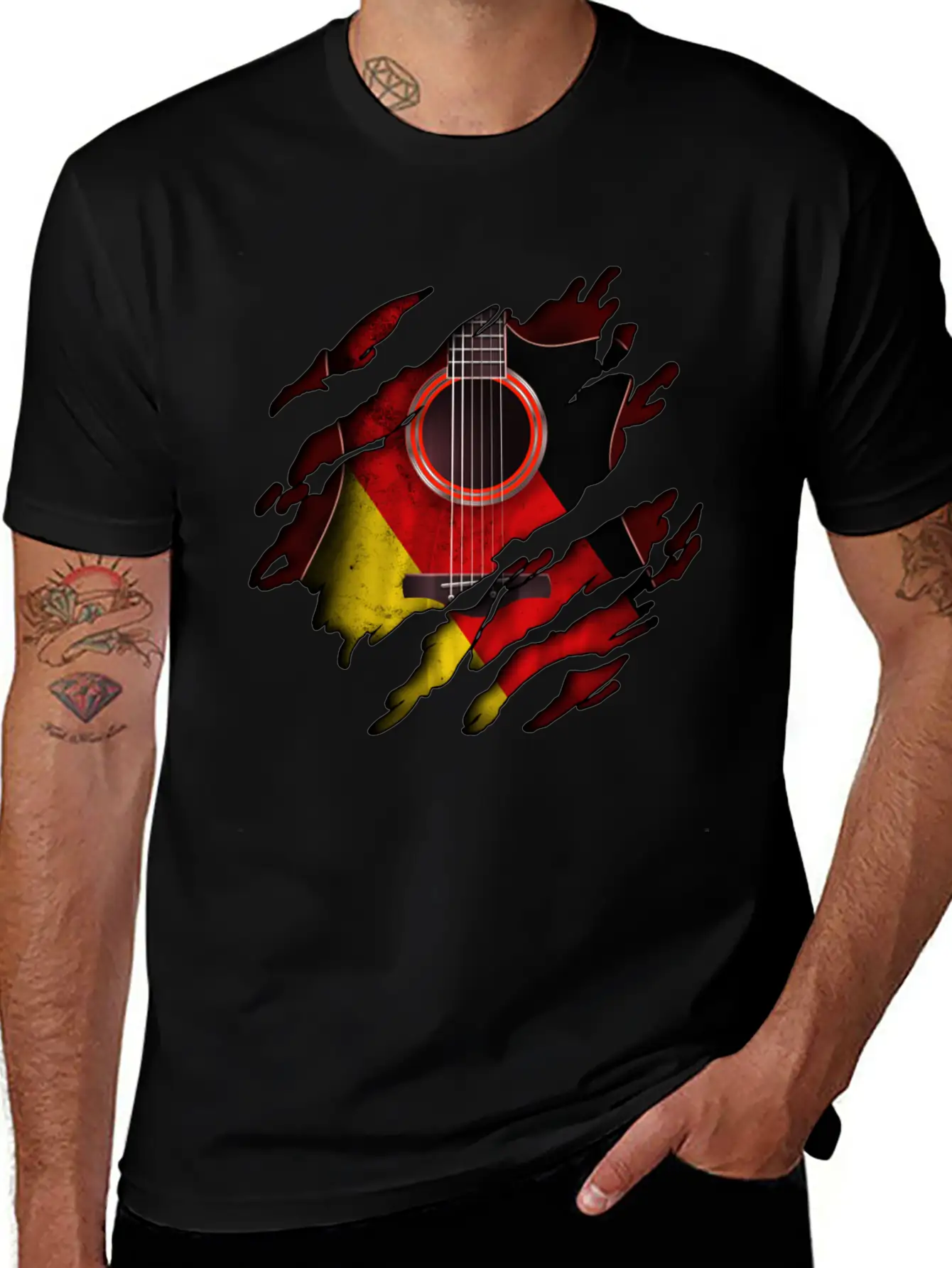 Germany Flag Inside Guitar Essential Cotton Tee For Daily Outfits – Unisex Style