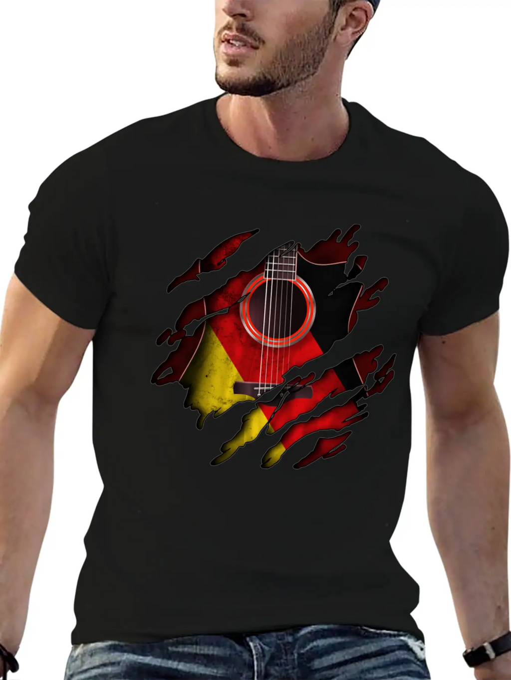 Germany Flag Inside Guitar Essential Cotton Tee For Daily Outfits – Unisex Style