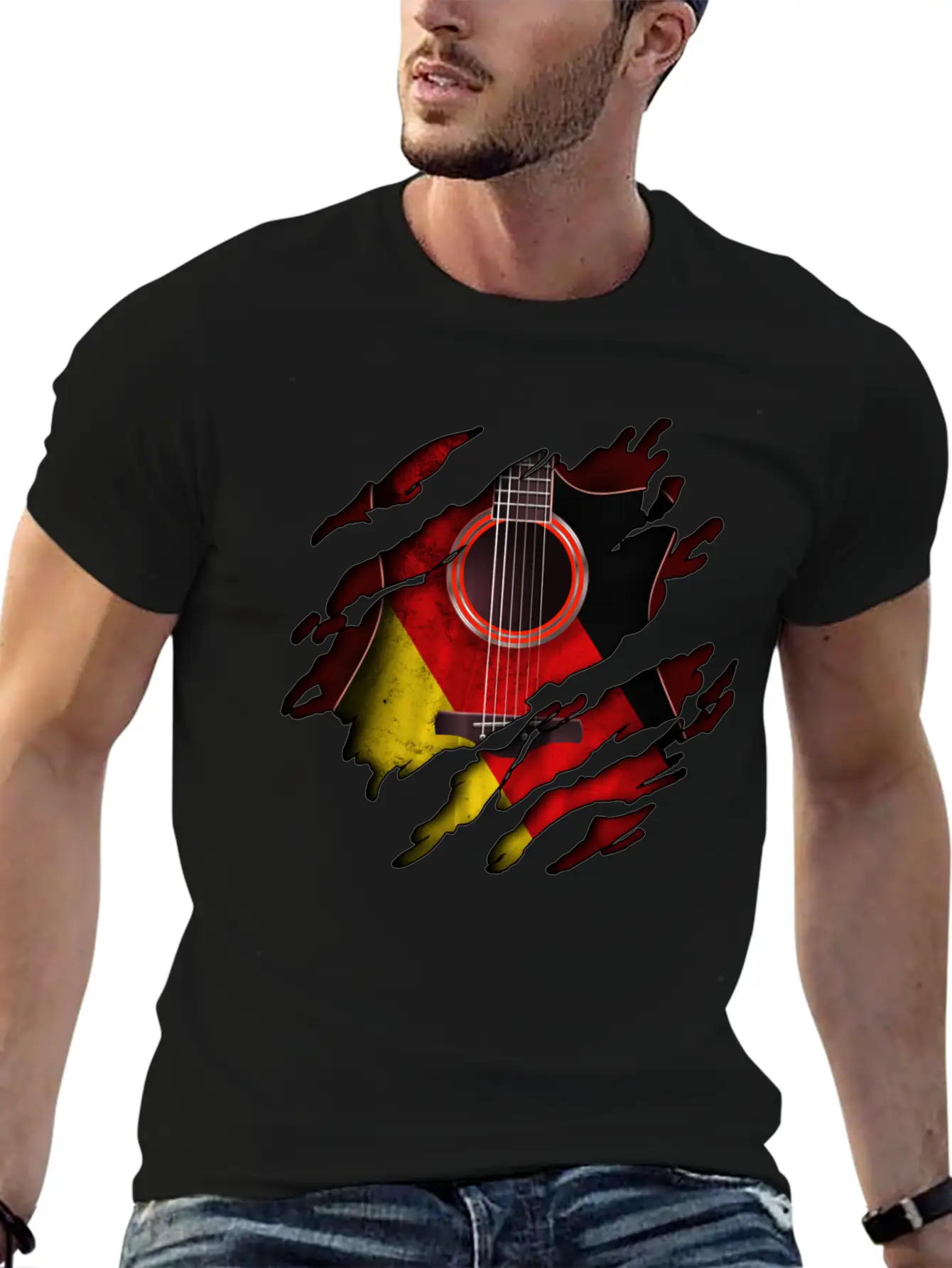 Germany Flag Inside Guitar Essential Cotton Tee For Daily Outfits – Unisex Style