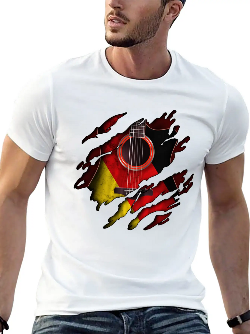 Germany Flag Inside Guitar Essential Cotton Tee For Daily Outfits – Unisex Style