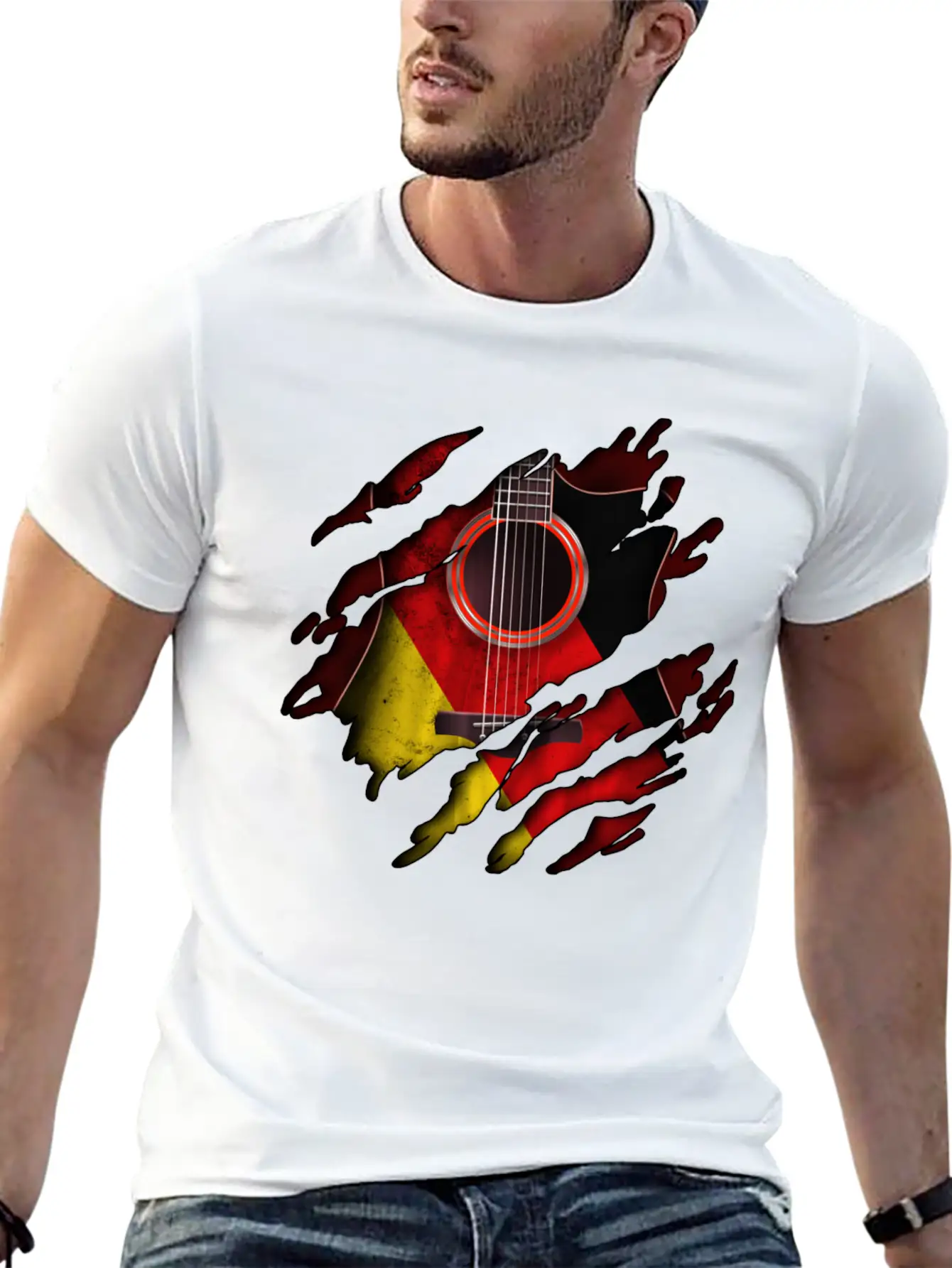 Germany Flag Inside Guitar Essential Cotton Tee For Daily Outfits – Unisex Style