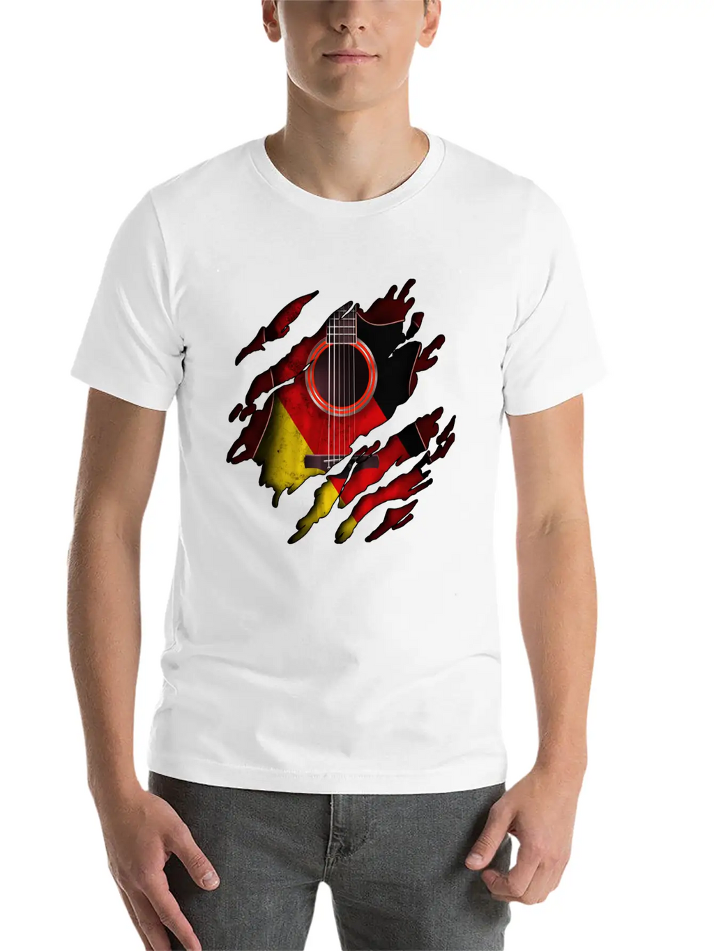 Germany Flag Inside Guitar Essential Cotton Tee For Daily Outfits – Unisex Style