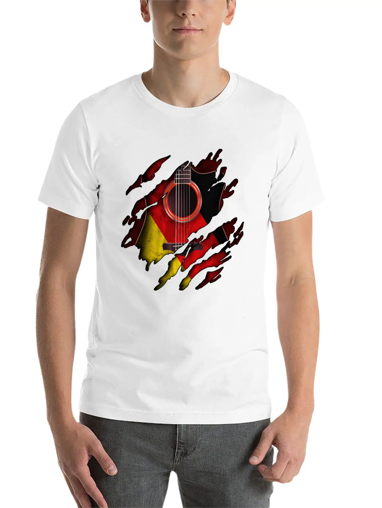 Germany Flag Inside Guitar Essential Cotton Tee For Daily Outfits – Unisex Style