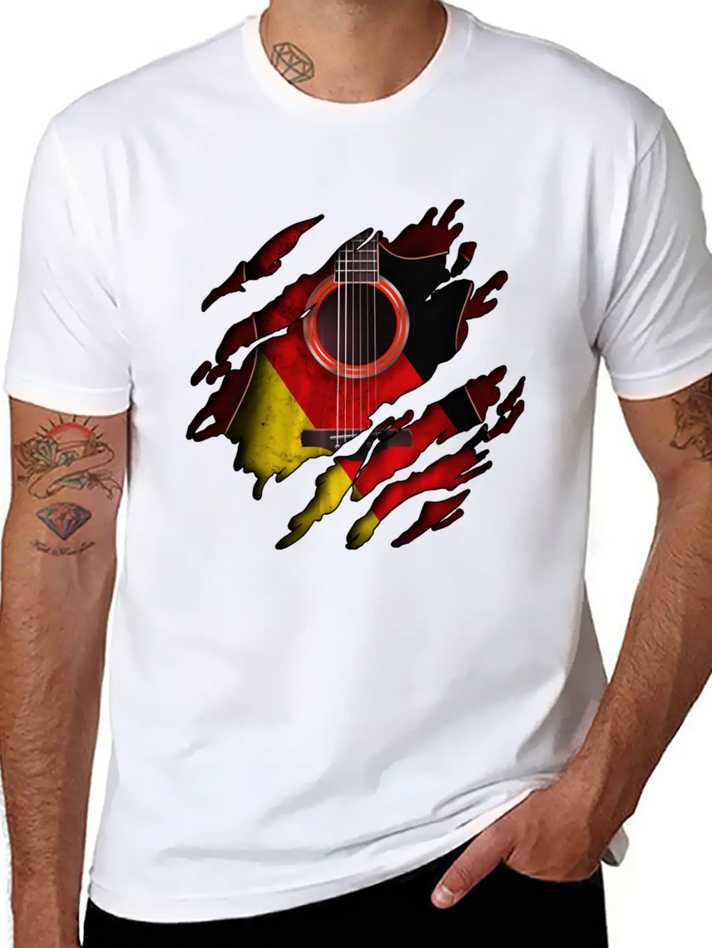 Germany Flag Inside Guitar Essential Cotton Tee For Daily Outfits – Unisex Style