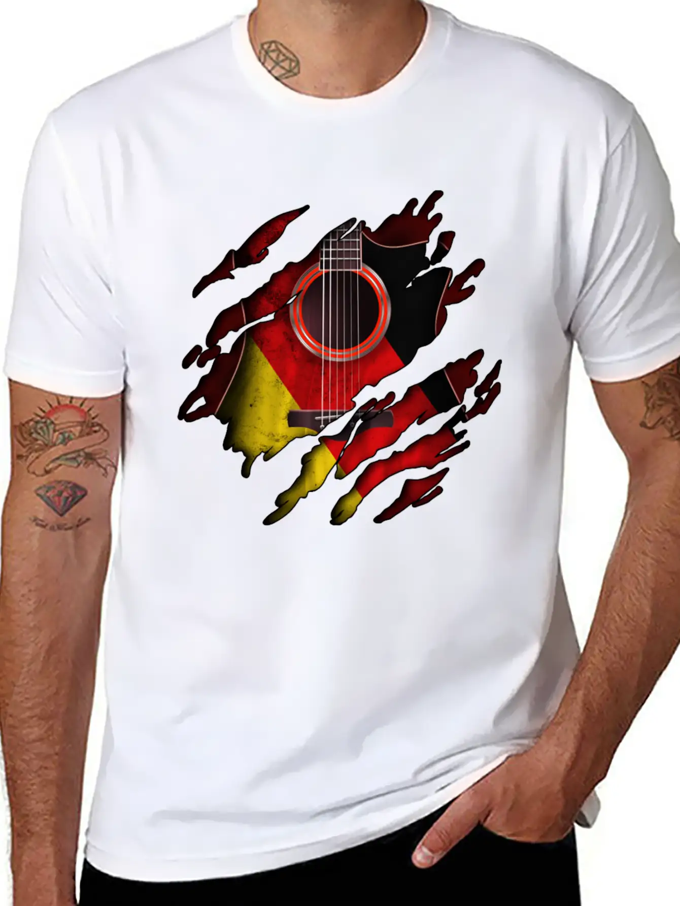 Germany Flag Inside Guitar Essential Cotton Tee For Daily Outfits – Unisex Style