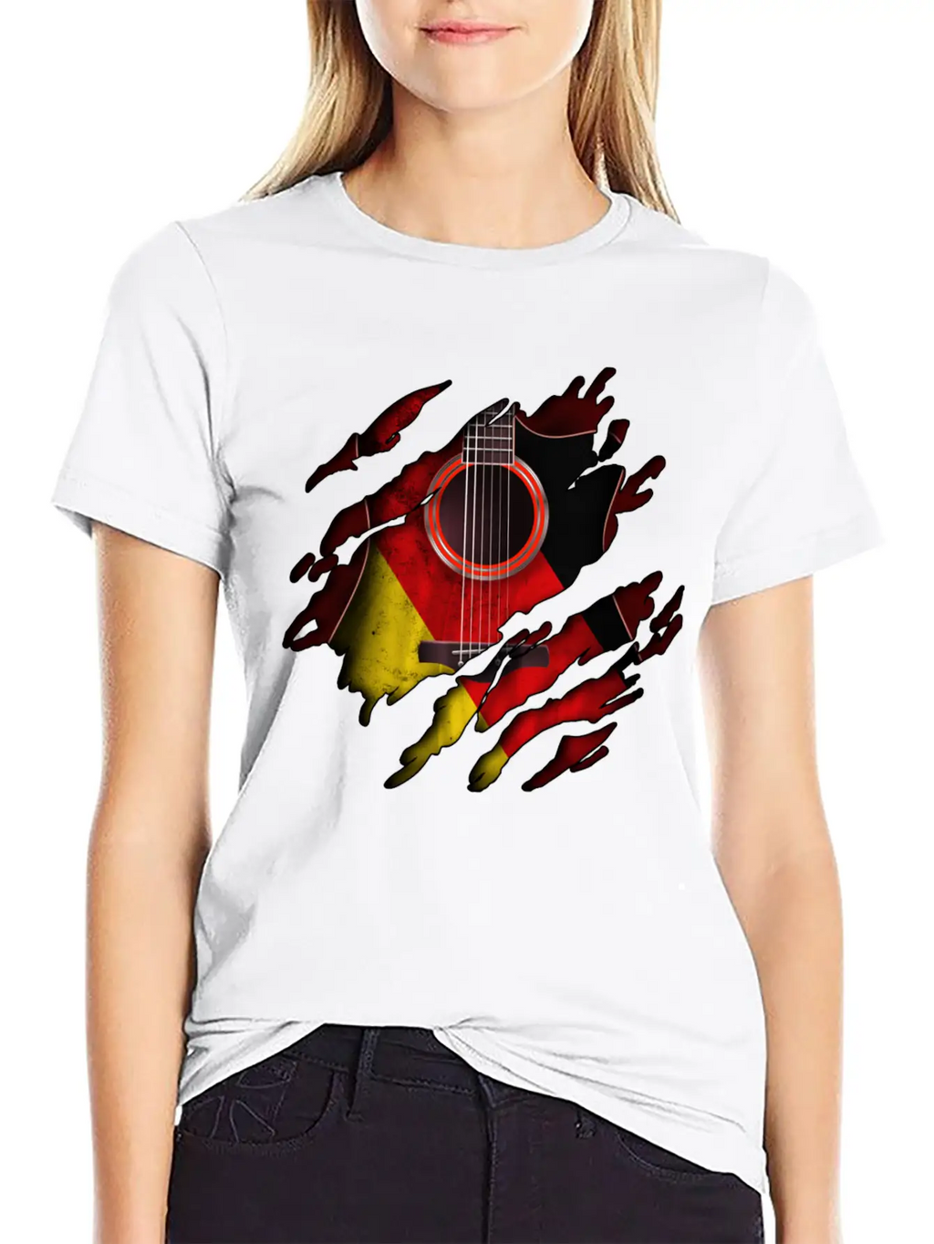 Germany Flag Inside Guitar Essential Cotton Tee For Daily Outfits – Unisex Style