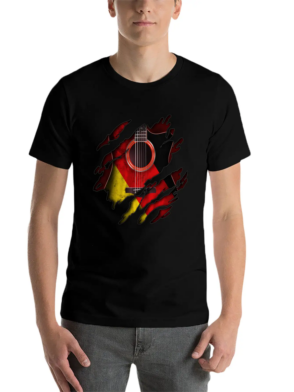 Germany Flag Inside Guitar Essential Cotton Tee For Daily Outfits – Unisex Style