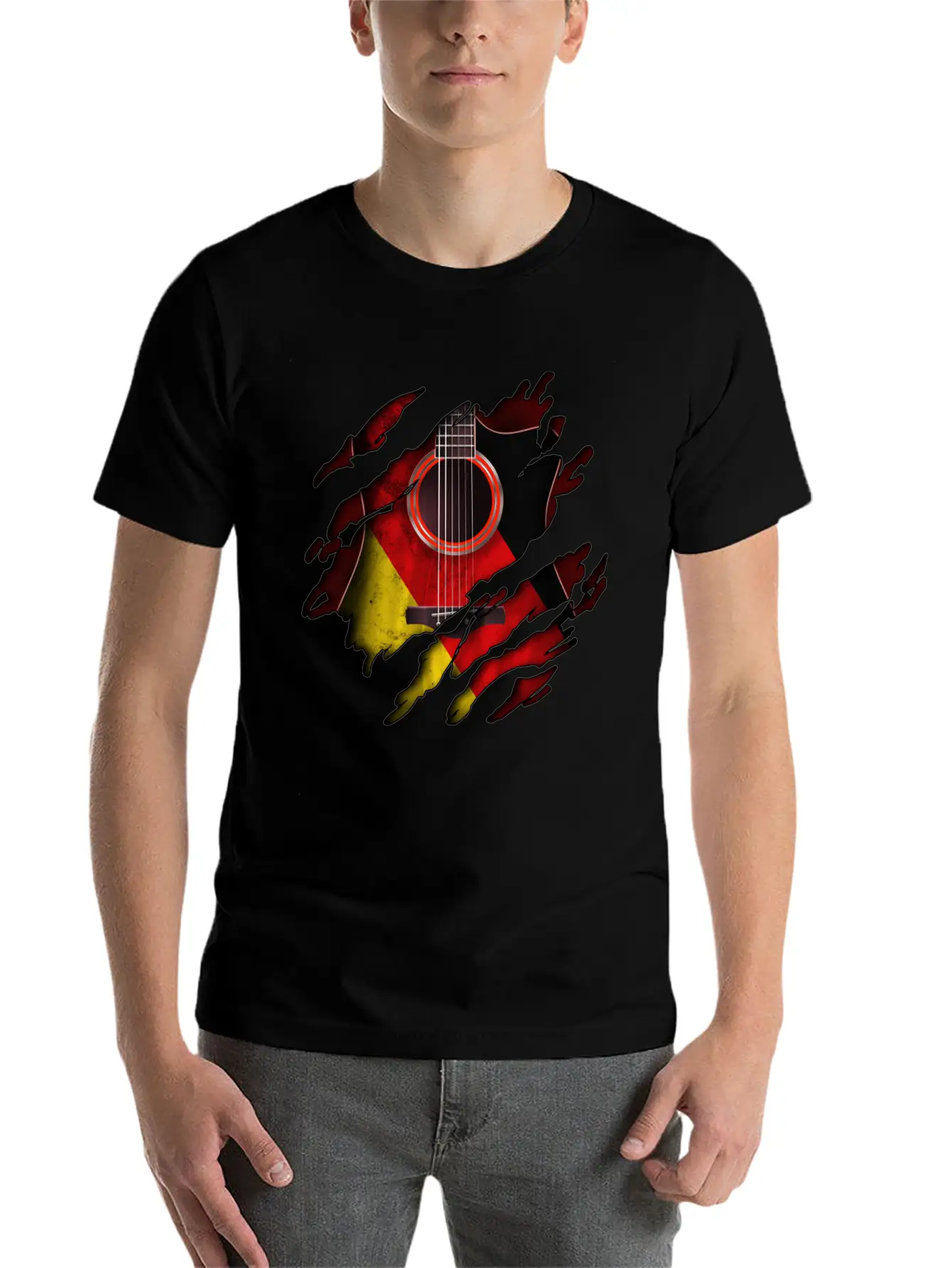 Germany Flag Inside Guitar Essential Cotton Tee For Daily Outfits – Unisex Style