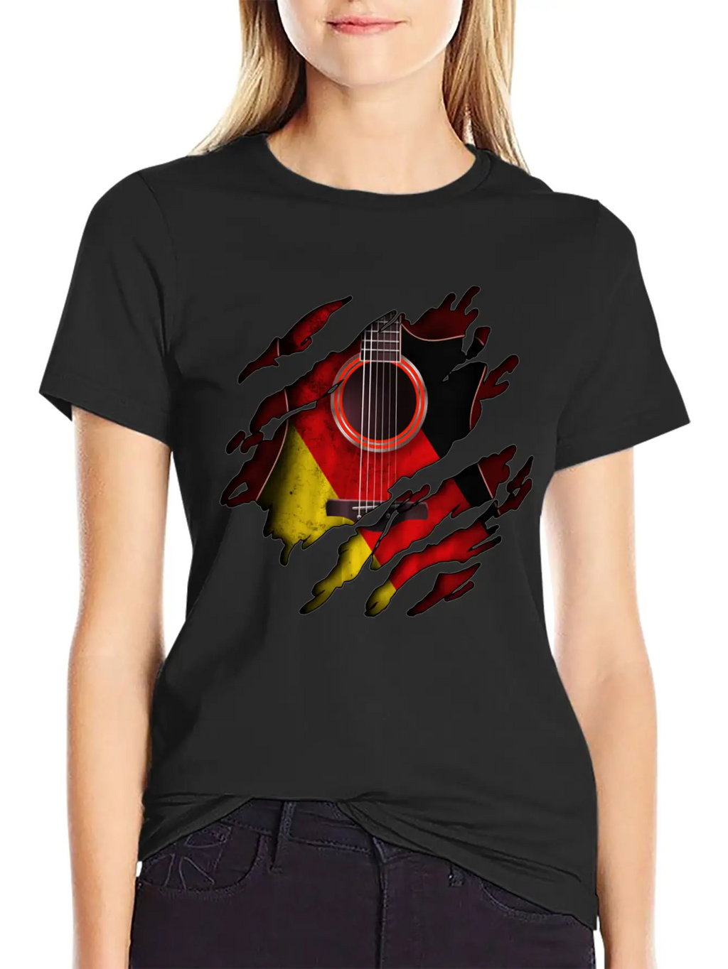 Germany Flag Inside Guitar Essential Cotton Tee For Daily Outfits – Unisex Style