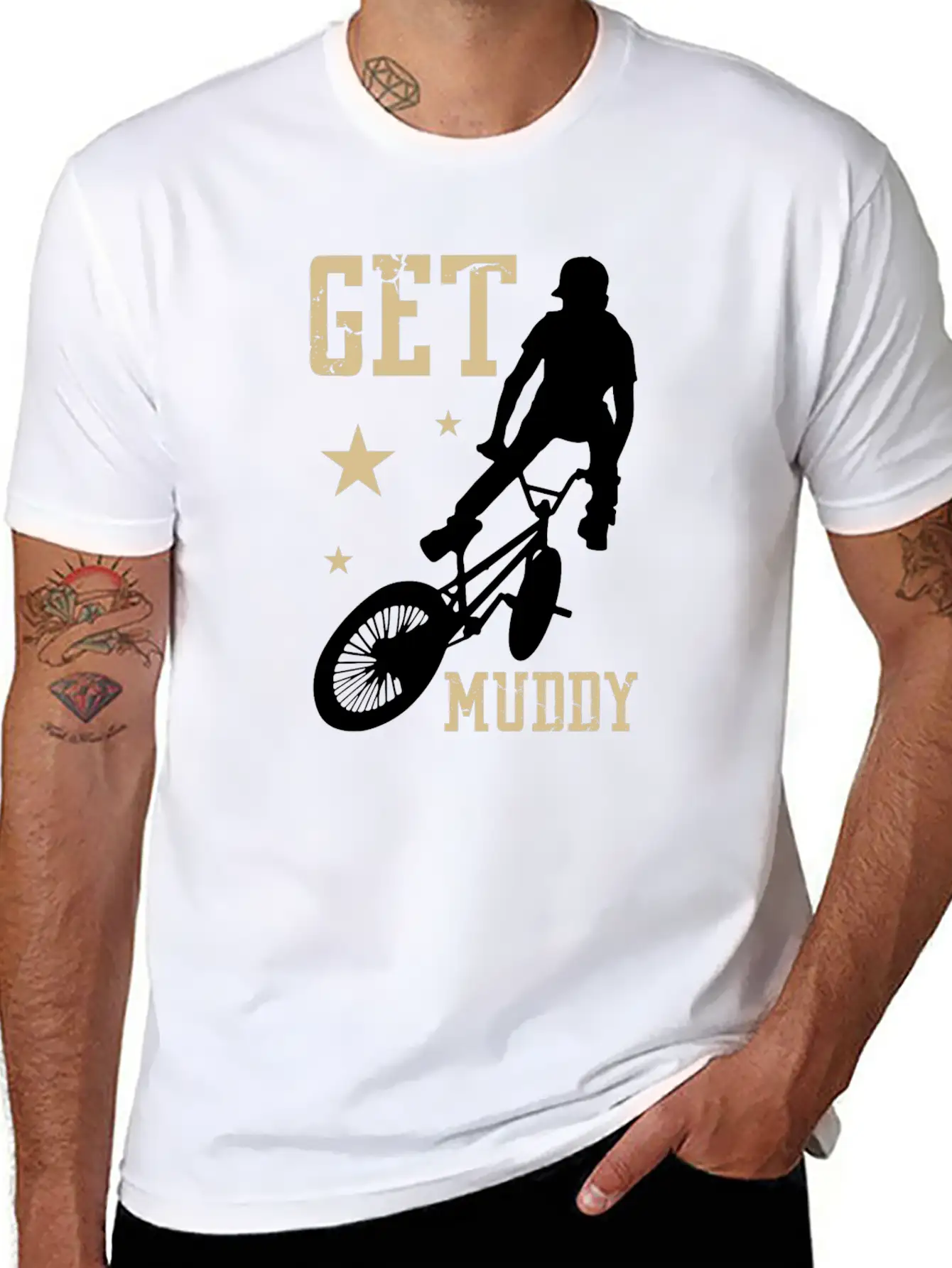 Get Muddy Riding Bicycle Healthy Lifestyle Travel Basic Graphic T-Shirt – Daily Comfort In Soft Cotton
