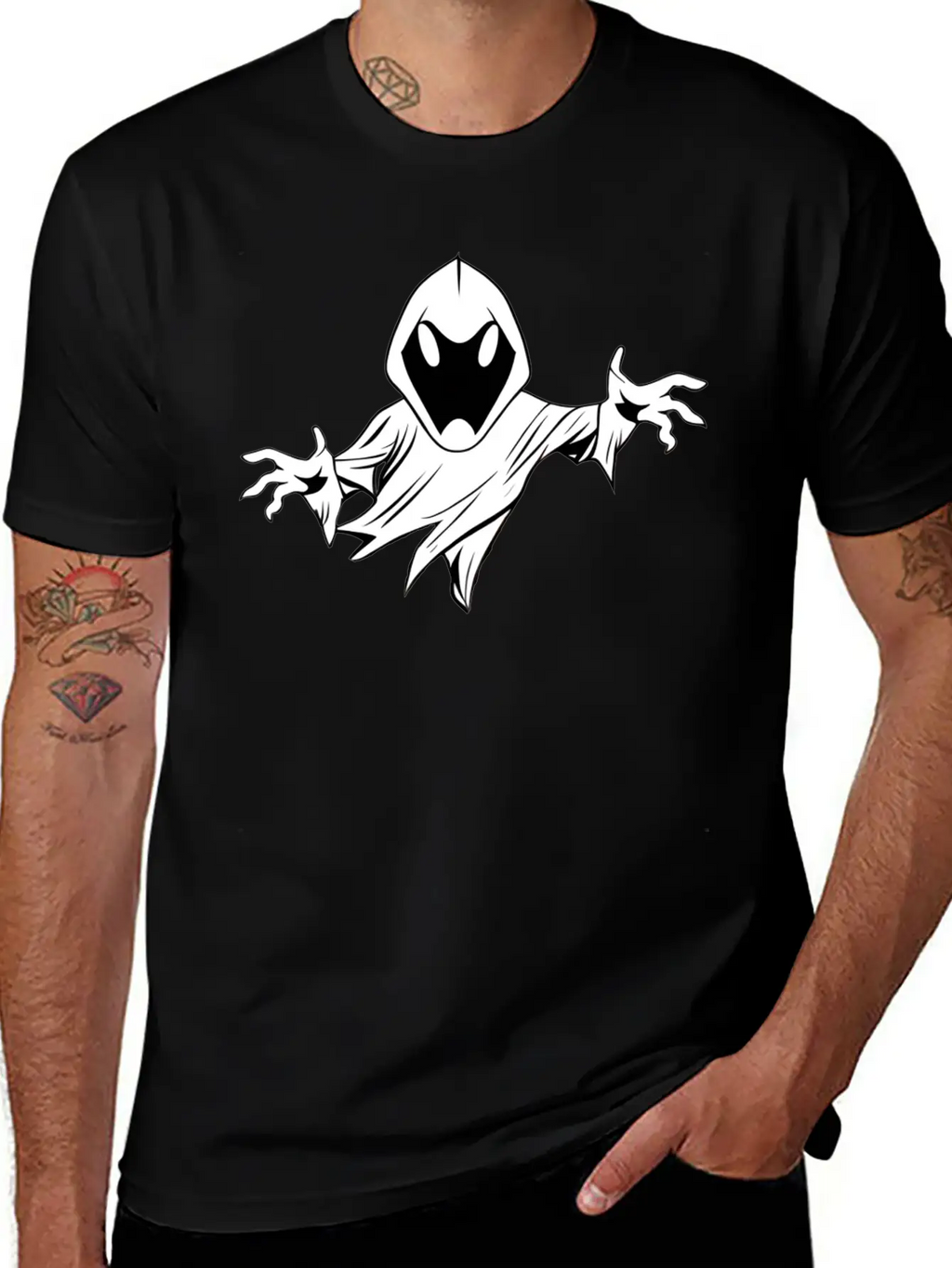 Ghost Black And White Doodle Design Relaxed Everyday Tee – Lightweight And Durable Cotton