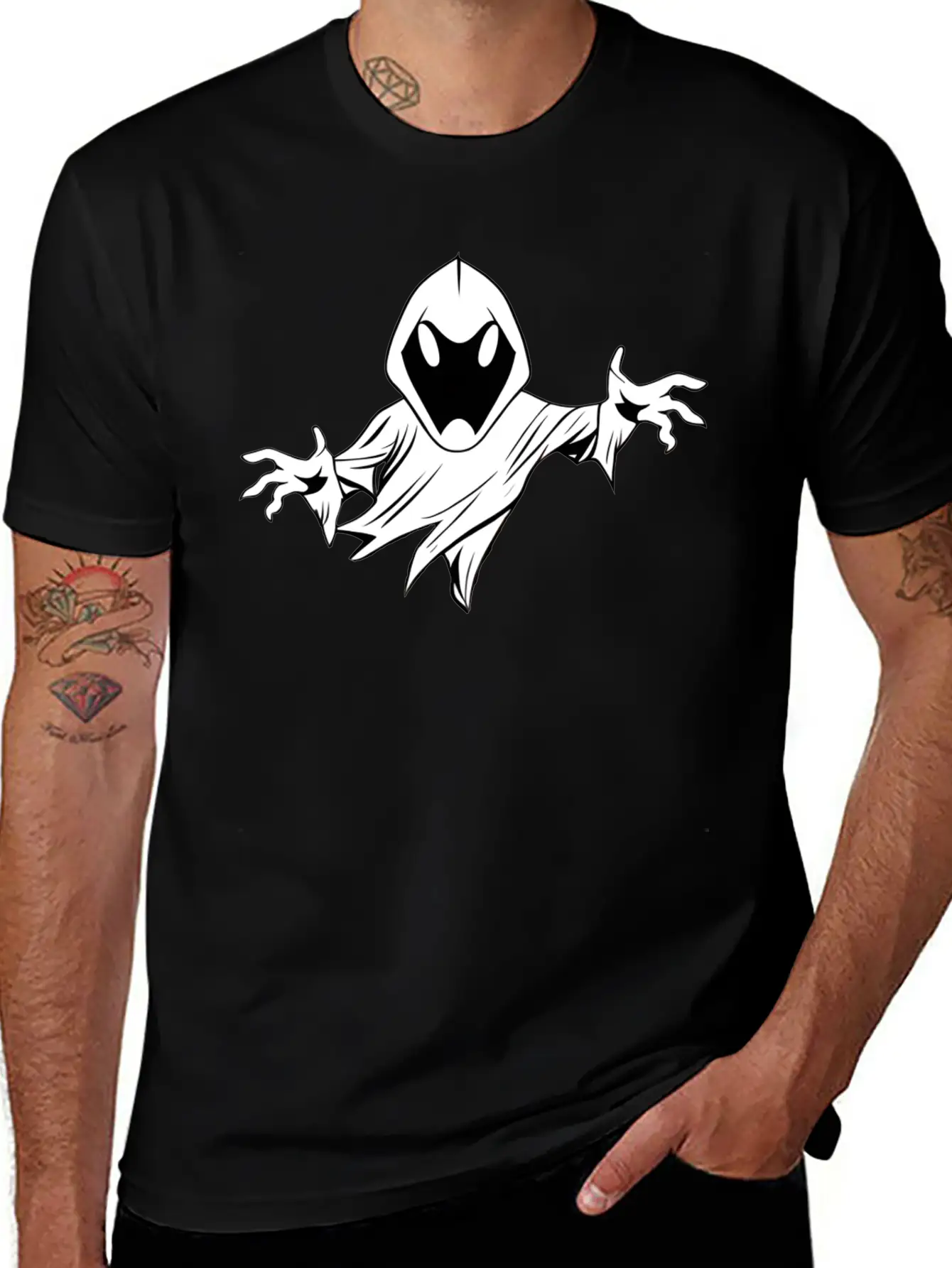 Ghost Black And White Doodle Design Relaxed Everyday Tee – Lightweight And Durable Cotton
