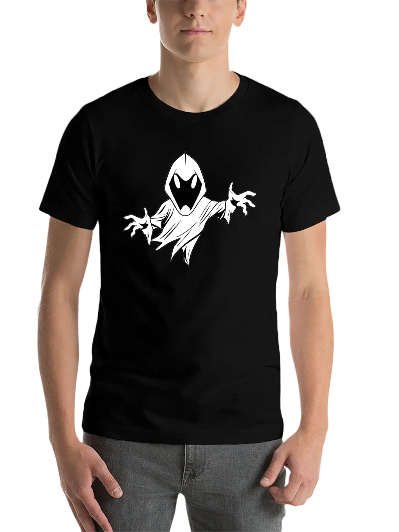 Ghost Black And White Doodle Design Relaxed Everyday Tee – Lightweight And Durable Cotton