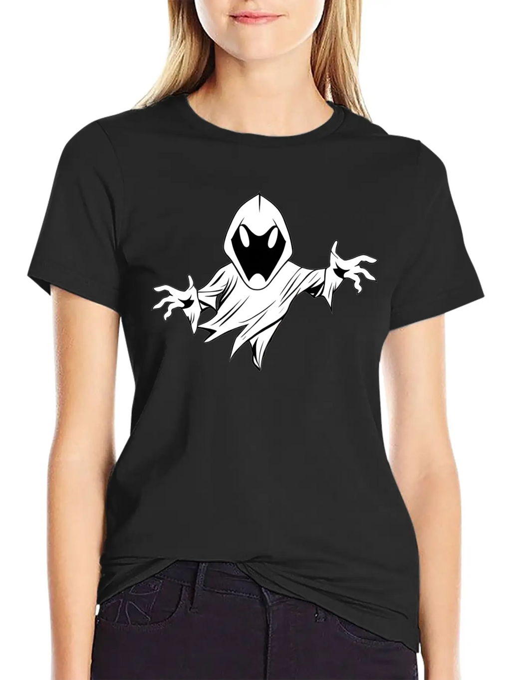 Ghost Black And White Doodle Design Relaxed Everyday Tee – Lightweight And Durable Cotton