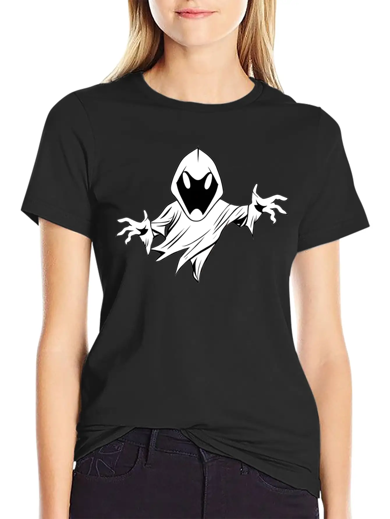 Ghost Black And White Doodle Design Relaxed Everyday Tee – Lightweight And Durable Cotton