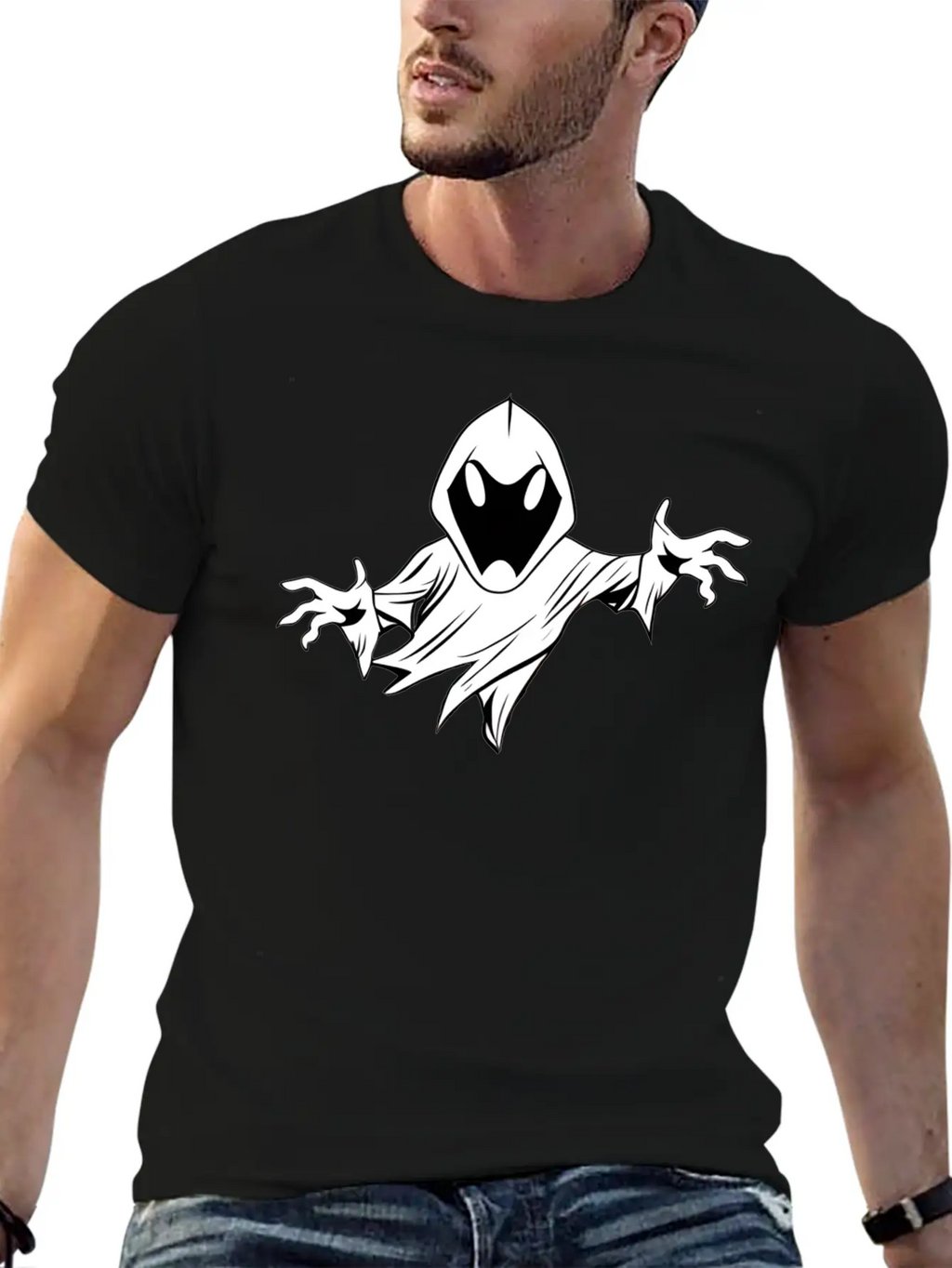 Ghost Black And White Doodle Design Relaxed Everyday Tee – Lightweight And Durable Cotton