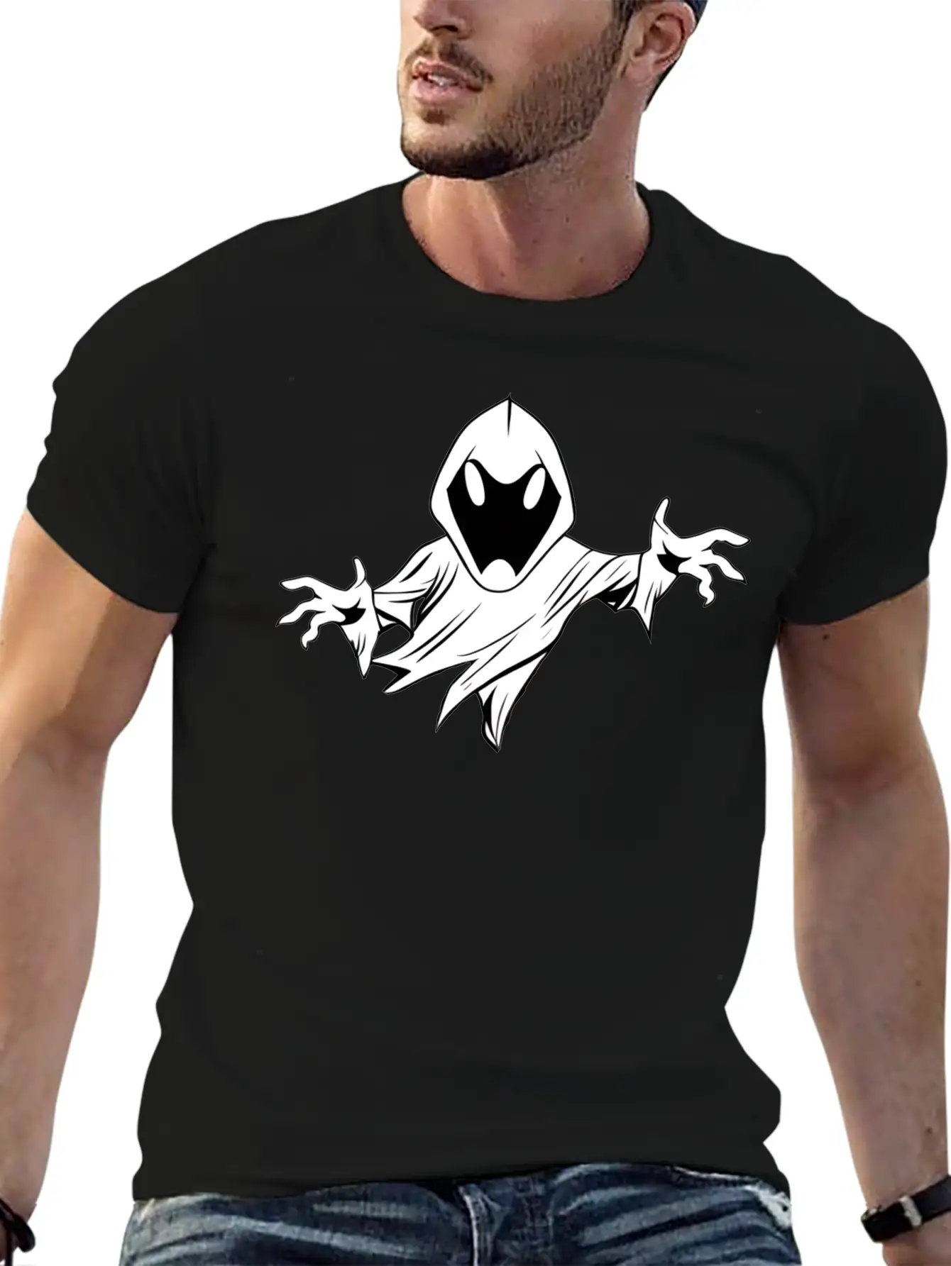 Ghost Black And White Doodle Design Relaxed Everyday Tee – Lightweight And Durable Cotton