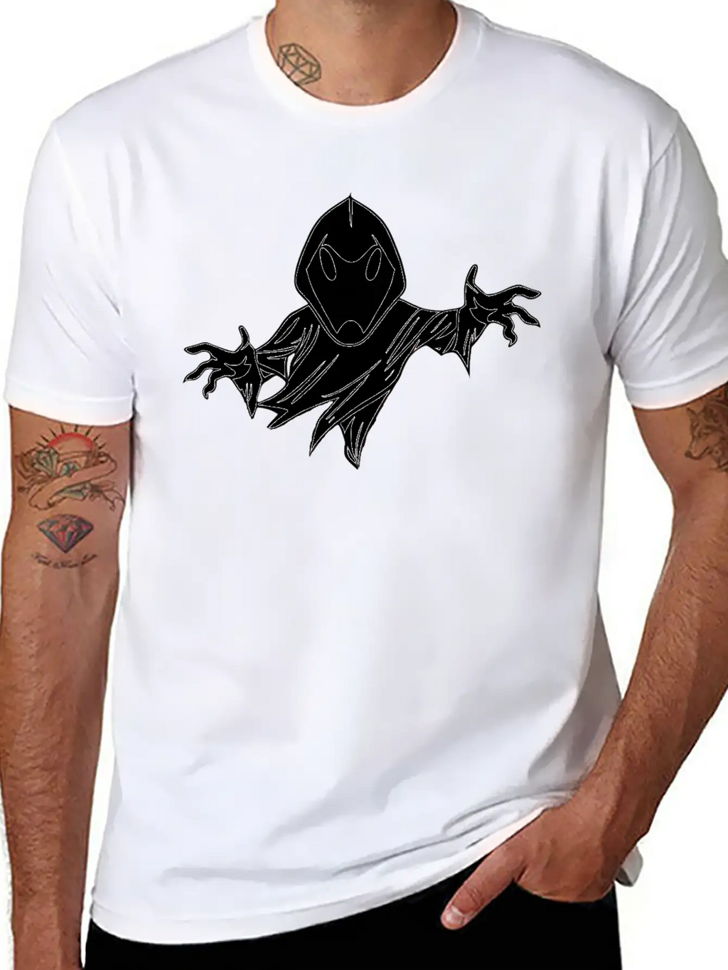 Ghost Black And White Doodle Design Relaxed Everyday Tee – Lightweight And Durable Cotton