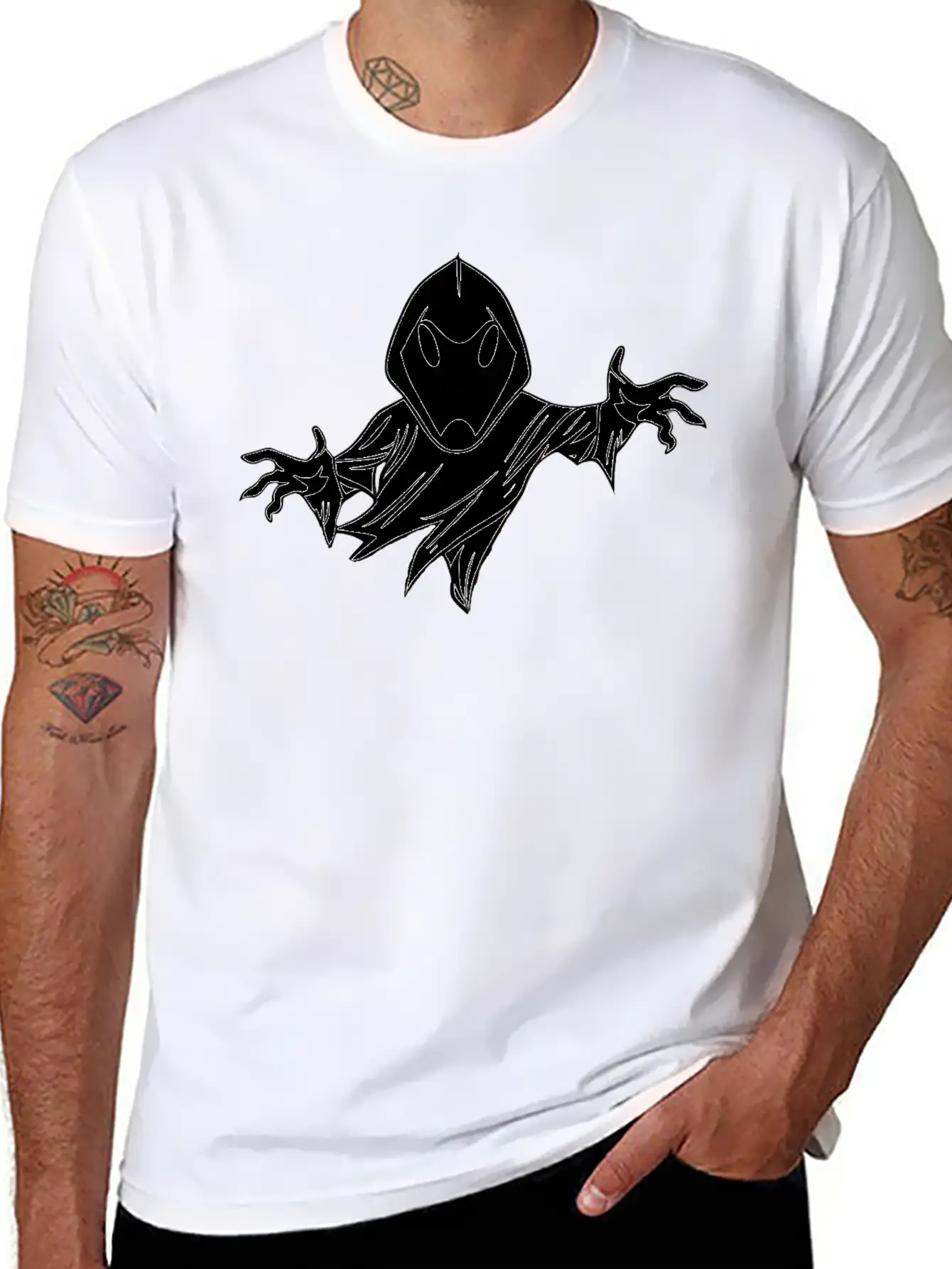 Ghost Black And White Doodle Design Relaxed Everyday Tee – Lightweight And Durable Cotton